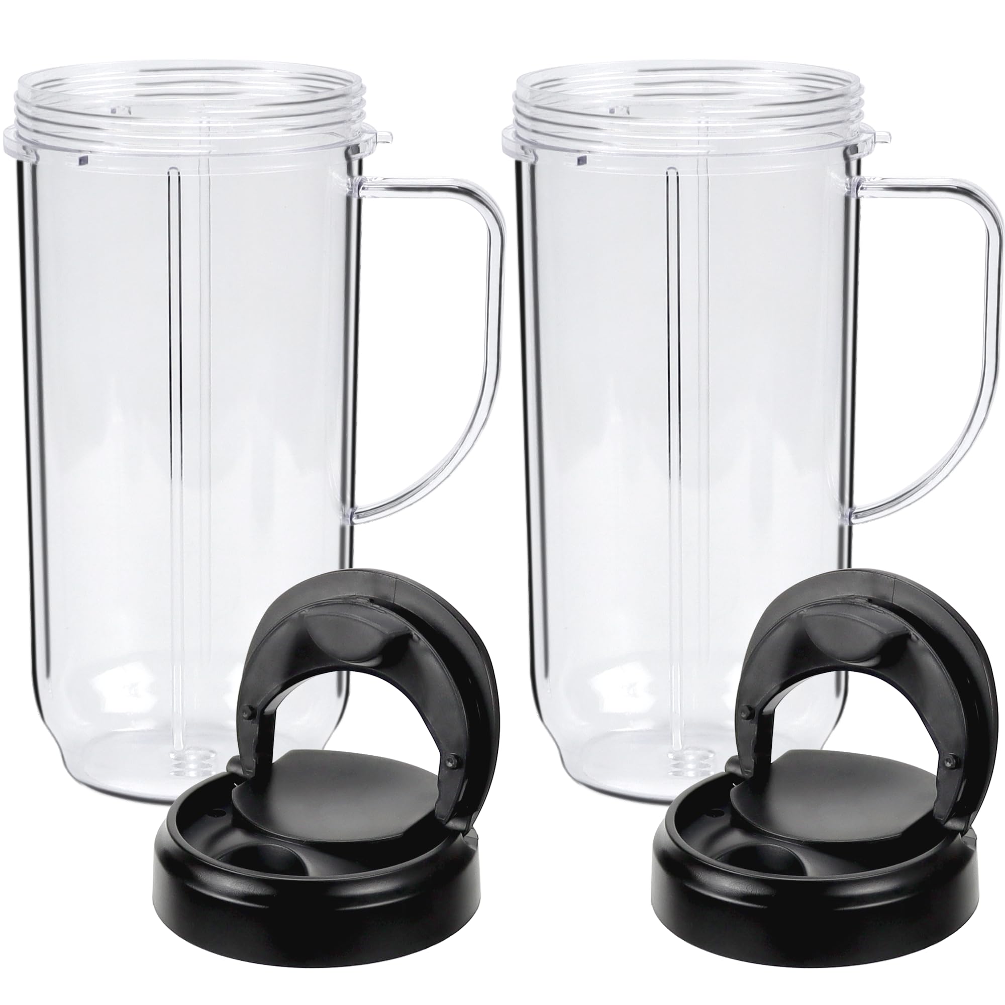 22oz Magic Bullet Blender Replacement Cups (2-Pack) - BPA-Free Food Grade Plastic with Flip-Top Lid & Handle - Compatible with Magic Bullet 250W MB1001 - Perfect for Smoothies, Protein Shakes & Meal Prep On-The-Go