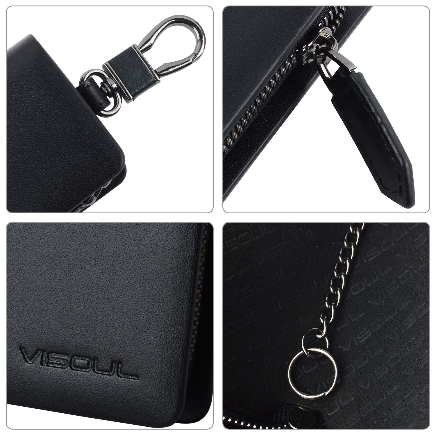 Premium Genuine Leather Key Fob Case with Zipper Closure & Metal Hook - Universal Car Key Protector Cover for Men & Women - Perfect for Key Organization at Home, Office, and Travel