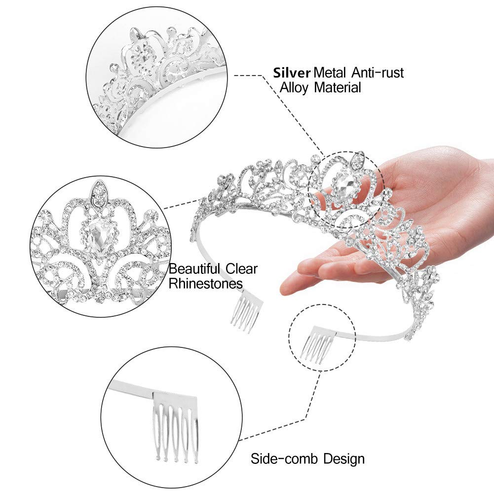Elegant Silver Crystal Tiara & Birthday Queen Sash Kit for Women - Glitter Princess Crown with Combs for Birthday Parties, Weddings & Special Events | Perfect for Women & Girls Celebrations
