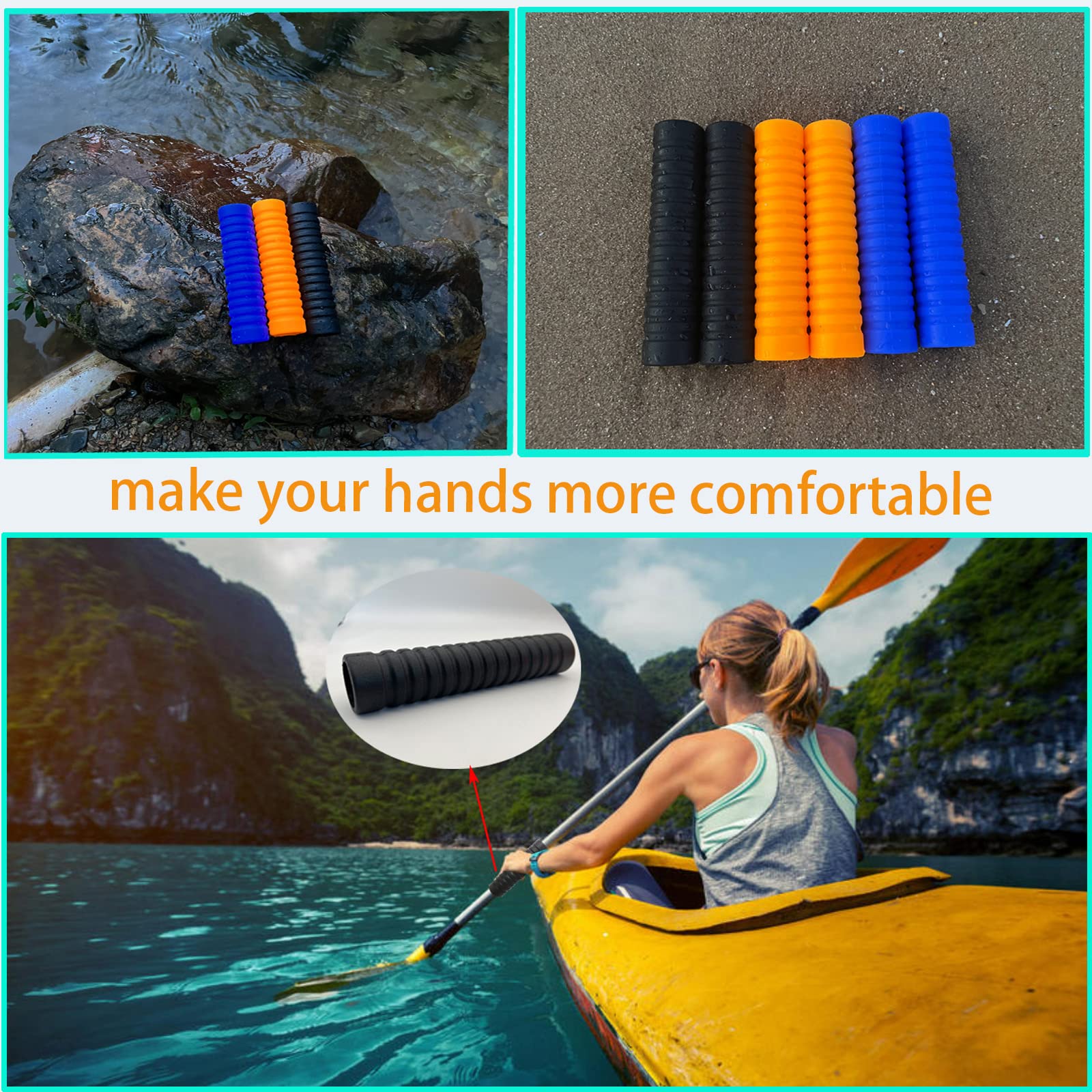 Non-Slip Silicone Kayak Paddle Grips - 2Pcs Waterproof Kayaking Accessories for Comfort & Control - Perfect for Fishing, Touring & Recreational Kayaking