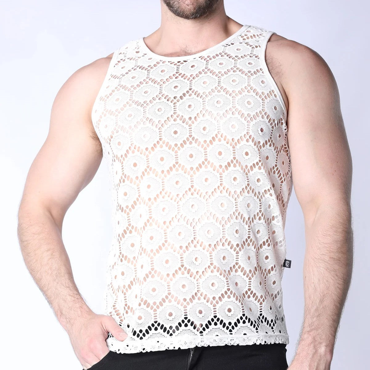 Timoteo Palermo White Mesh Crochet Tank Top for Women - Breathable Summer Beachwear & Boho Fashion Staple