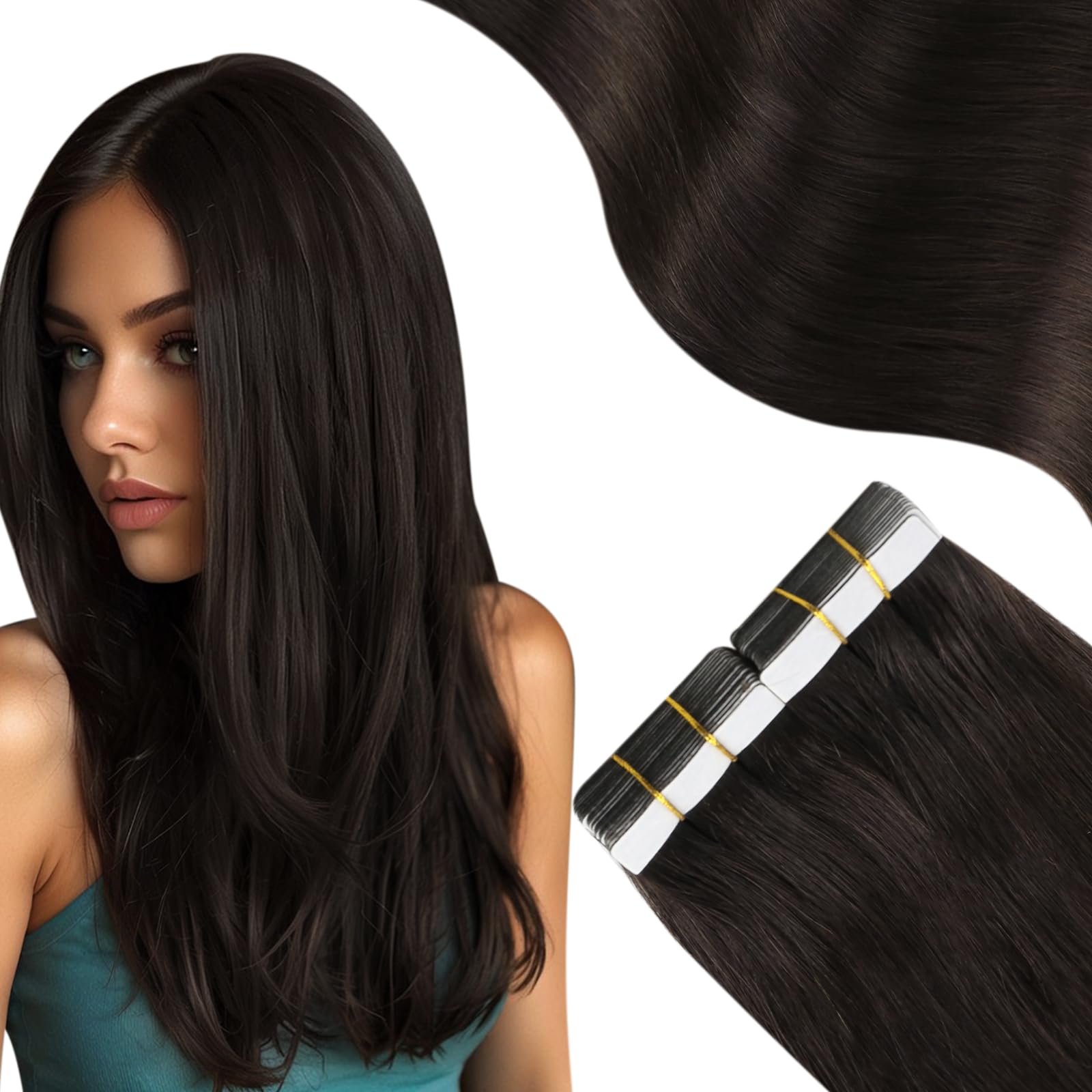 Premium 22 Inch Darkest Brown (#2) Real Human Hair Tape-In Extensions - 20pcs 50g Seamless & Glue-Free for Natural Look | Perfect for Daily Wear, Parties & Special Occasions
