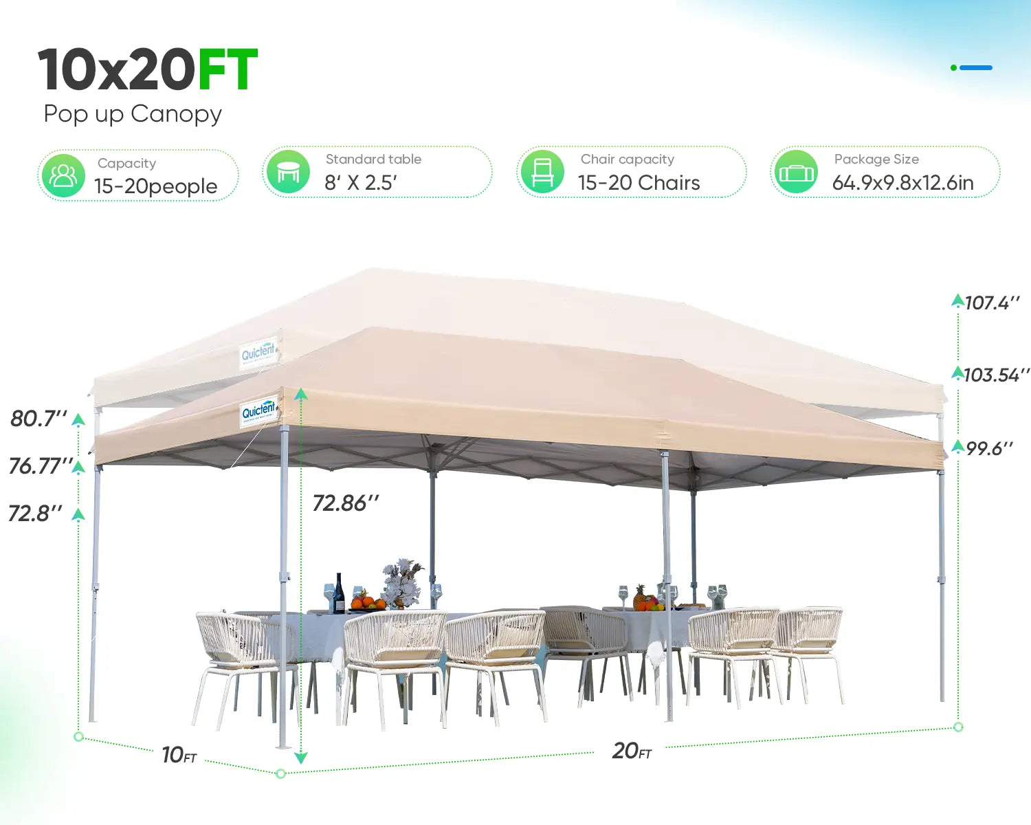 10' x 20' Pop Up Canopy Tent with Removable Side Walls - Waterproof Outdoor Shelter for Parties, Camping & Beach Events