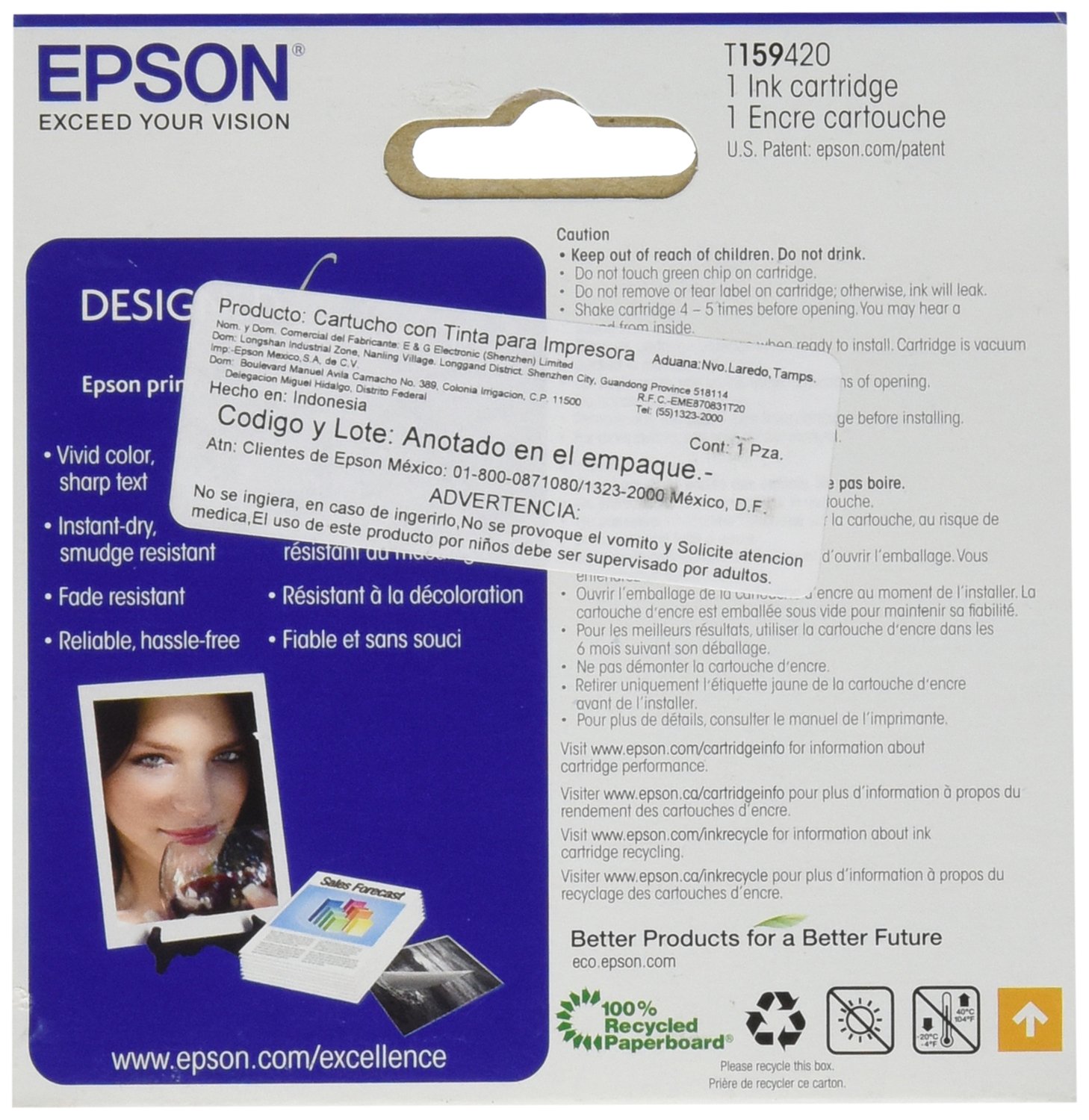 Epson UltraChrome Hi-Gloss 159 Yellow Inkjet Cartridge (T159420) - Premium Photo Printing for Professional Photography & Art Projects