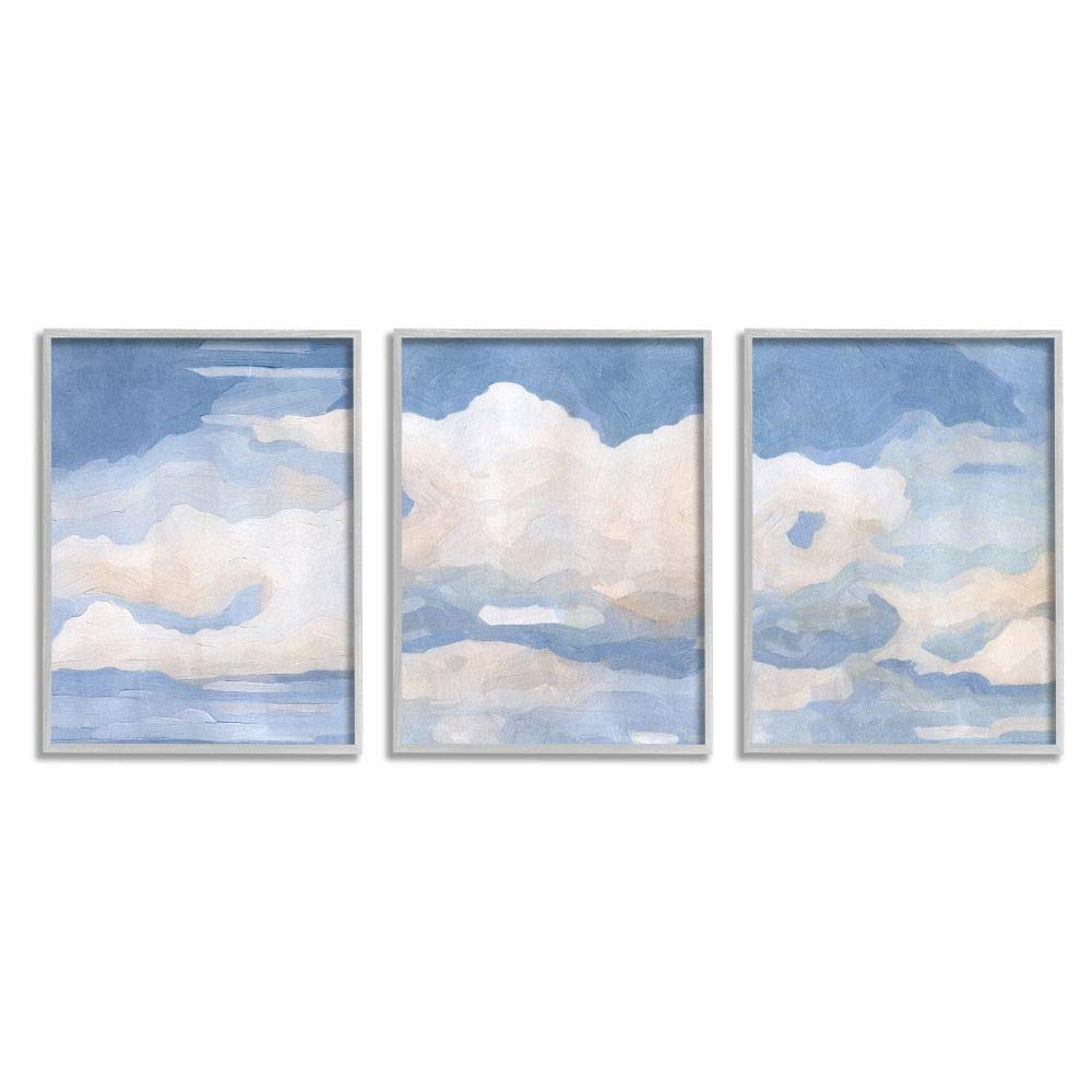 Stupell Industries Sky Blue Cloud Scape Traditional Nature Painting Wall Art - 3pc Set (11x14 Inches Each) with Grey Frame by Emma Caroline - Perfect for Living Room, Bedroom & Office Decor