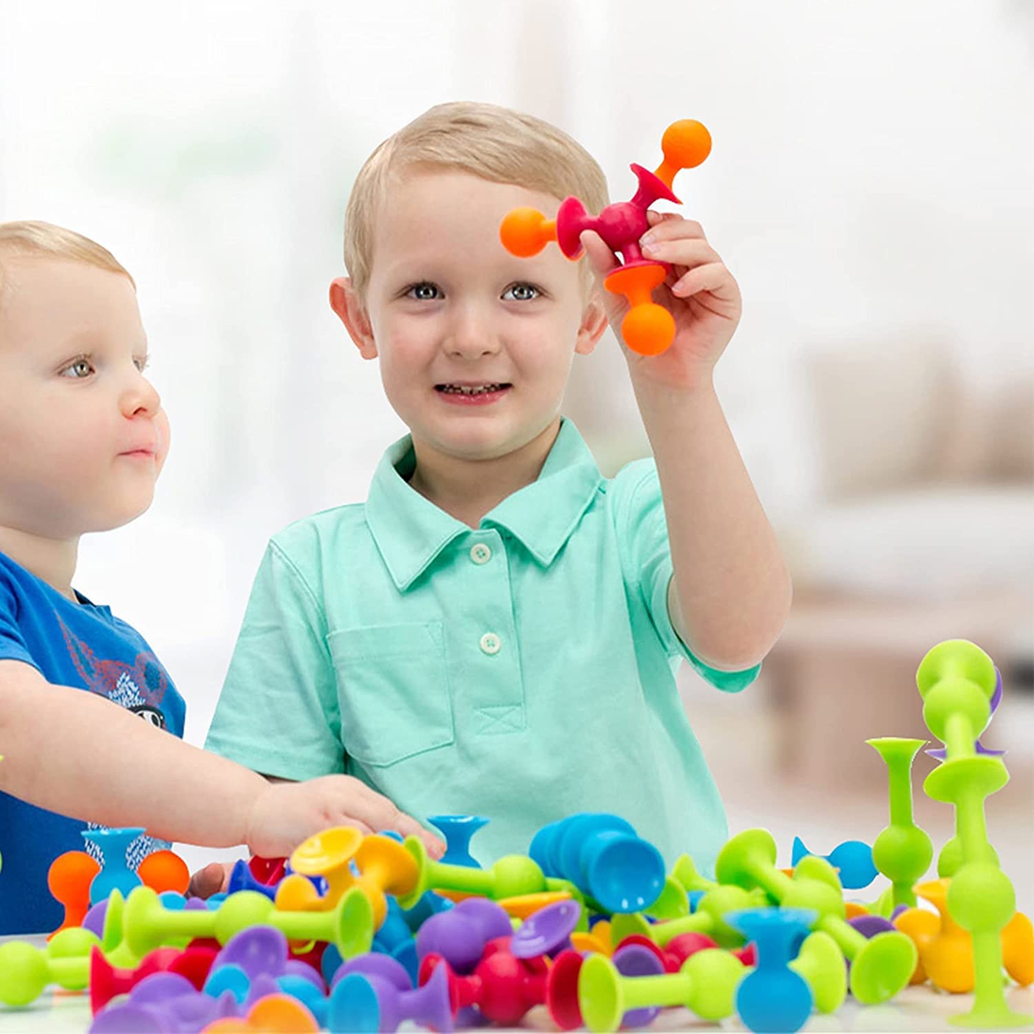 48-Piece Montessori Bath Toy Set - Silicone Suction Cup Building Blocks & Darts for Kids 3+ | Bathtime Fun, Travel & Sensory Play Activities