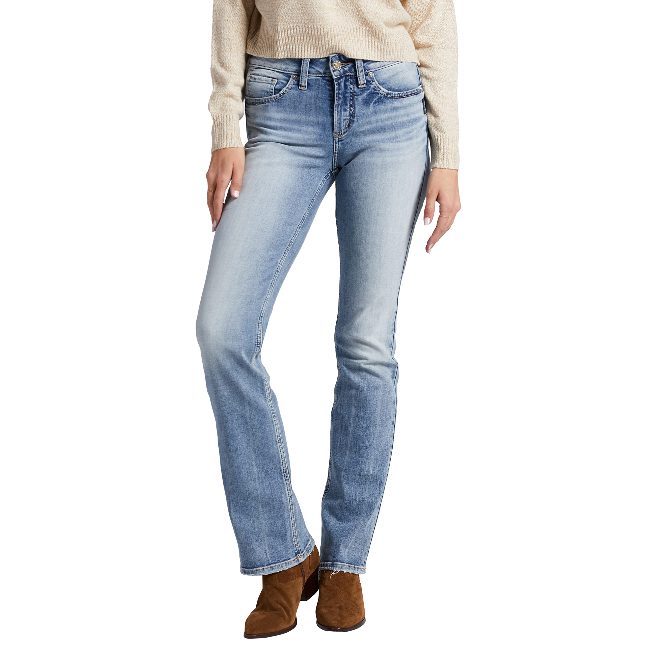 Silver Jeans Co. Women's Suki Mid Rise Slim Bootcut Jeans - Comfortable Stretch Denim Pants for Casual Wear & Night Out