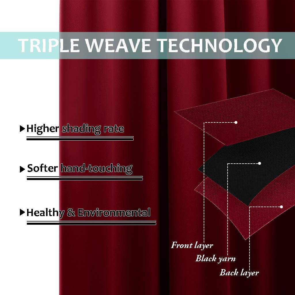 NICETOWN 100% Blackout Thermal Insulated Curtain Panels - Noise Reducing & Energy Saving Drapes for Bedroom & Living Room (Set of 2, Burgundy Red, 52x63 Inches) - Perfect for Home Theater, Nursery & Light Sleepers