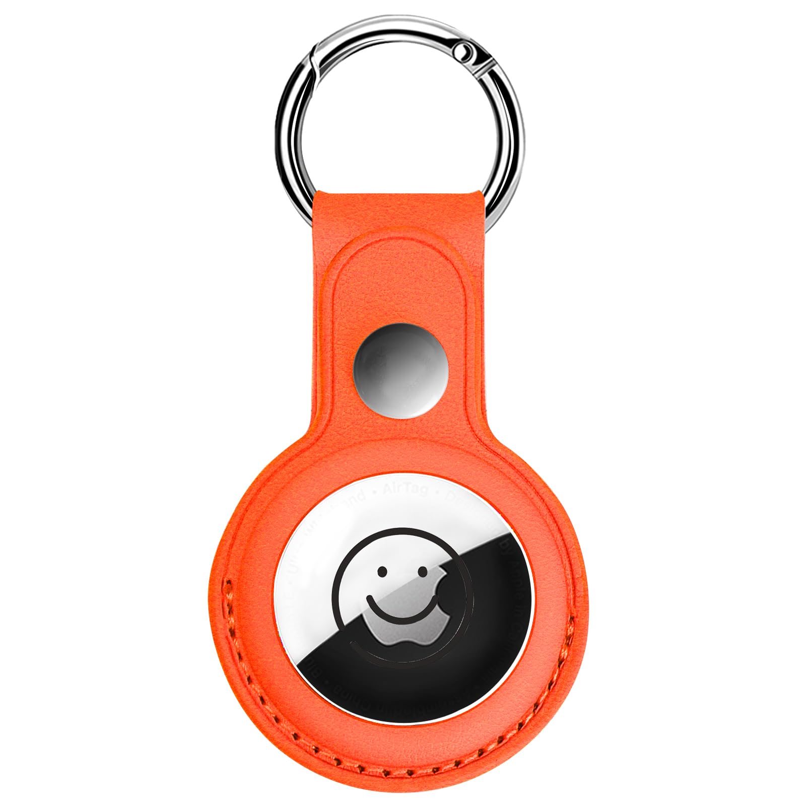 Premium Leather AirTag Keychain Holder - NeBuRing Apple AirTag Case Cover with Key Ring, Compatible with New Apple AirTags (Orange) - Perfect for Keys, Bags & Travel Accessories