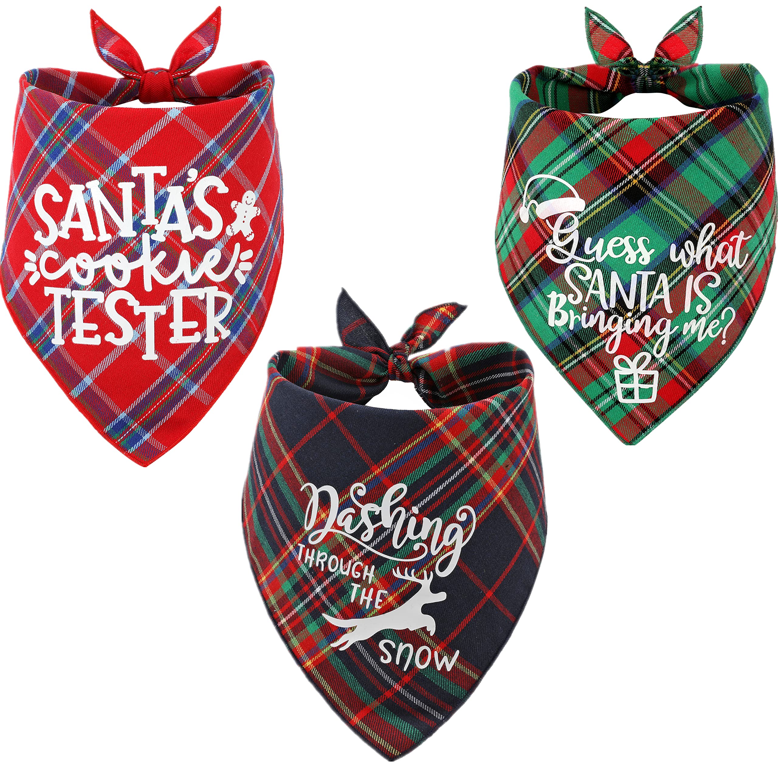 3 Pack Christmas Dog Bandanas - Classic Holiday Plaid Pet Bandanas for Dogs & Cats, Festive Triangle Scarf Bibs for Small to Large Pets, Perfect for Christmas Photos & Holiday Parties (Red/Green Plaid)