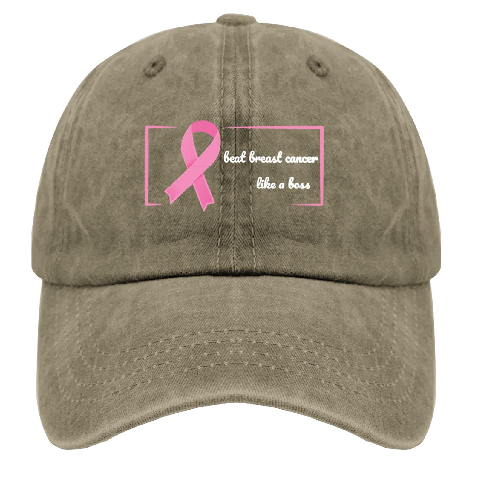 Funny 'Beat Breast Cancer Like a Boss' Baseball Cap for Women - Adjustable Washed Denim Hat | Breast Cancer Awareness, Survivor Support & Casual Wear