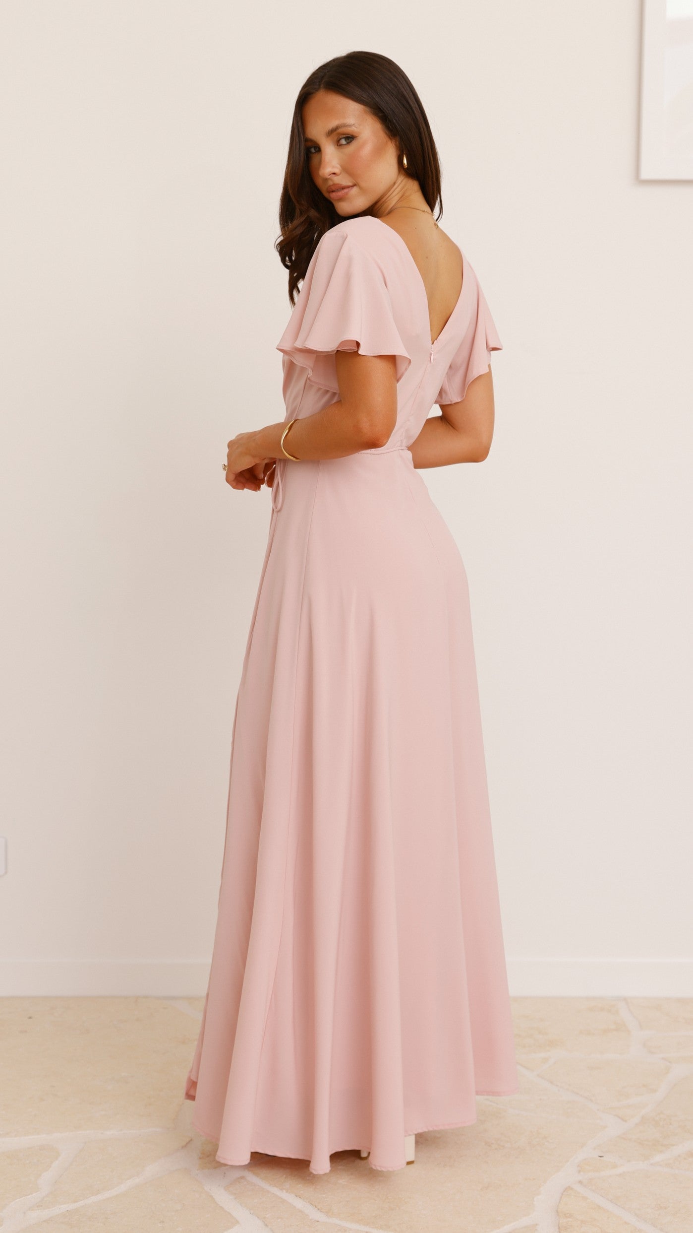 Charlize Maxi Dress for Women - Elegant Dusty Pink Flowy Long Dress for Summer, Beach, Wedding & Special Occasions