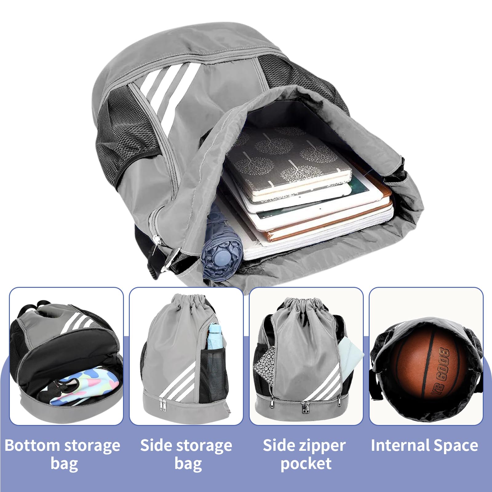 WDJLNZB Waterproof Foldable Drawstring Backpack - Lightweight Sports Gym Bag for Men & Women - Perfect for Football, Swimming, Beach & Travel - Durable Fabric Drawstring Sack for Workouts, Yoga & Outdoor Activities