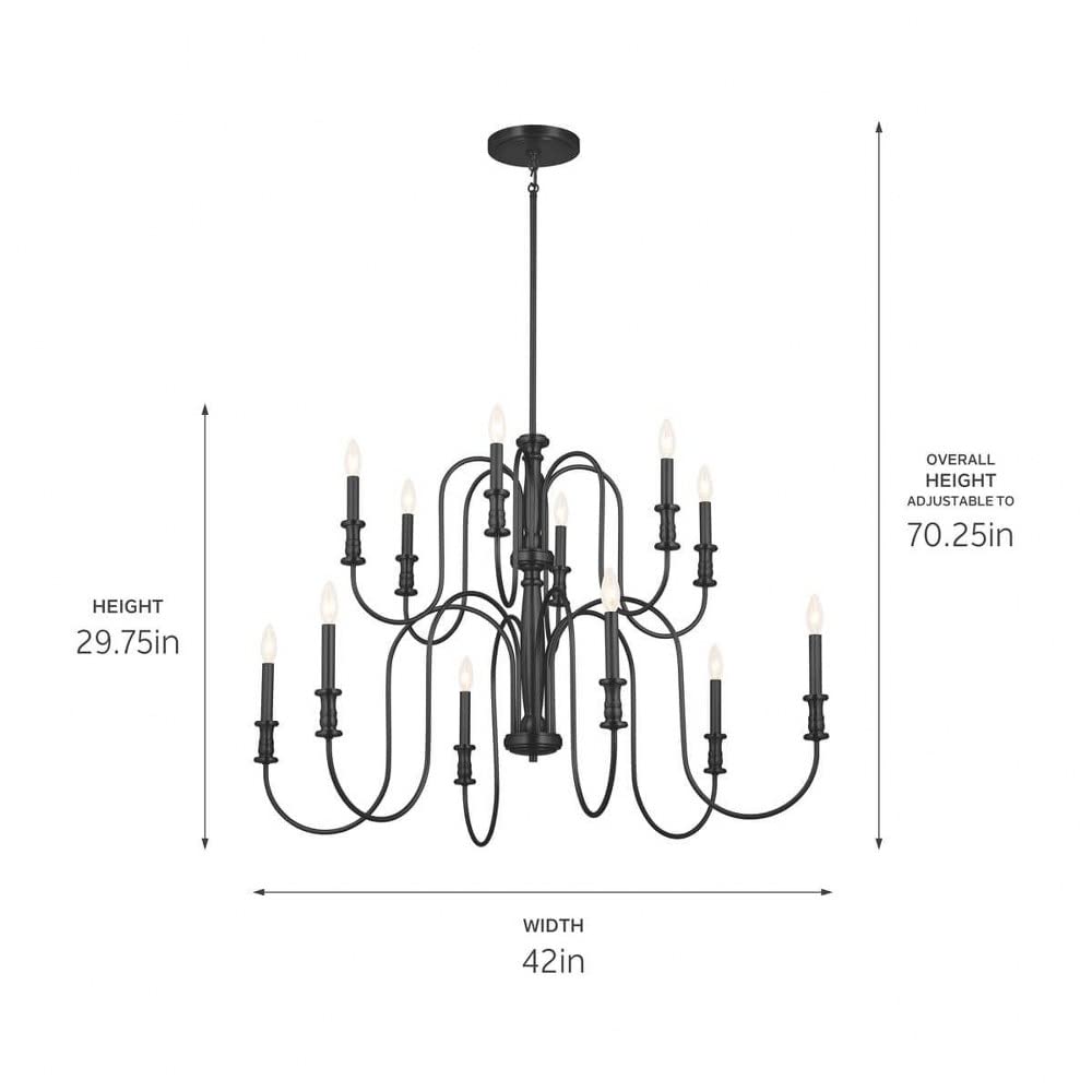 Kichler Karthe 42 Inch 12-Light Chandelier in Beech Wood & Brushed Nickel Finish - Elegant Dining Room Lighting for Modern Farmhouse & Traditional Home Decor