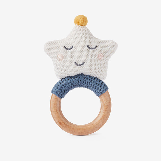 Celestial Star Wooden Baby Rattle - Natural Wood Teether Toy for Newborns & Infants - Perfect Baby Shower Gift & Early Learning Sensory Toy for Playtime & Nursery Decor