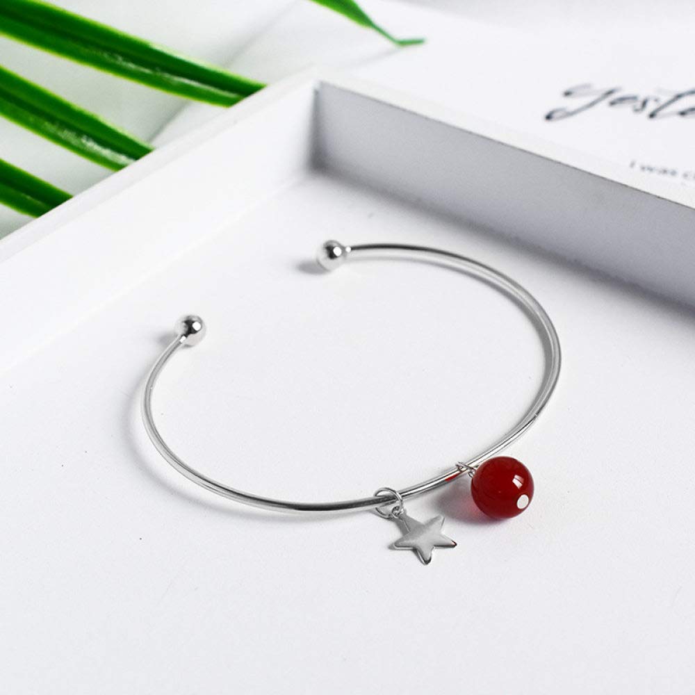 925 Sterling Silver Bracelet with Red Crystal Beads & Star Pendant - Adjustable Lucky Charm Bangle for Women | Fashion Jewelry for Everyday Wear, Date Night & Special Occasions