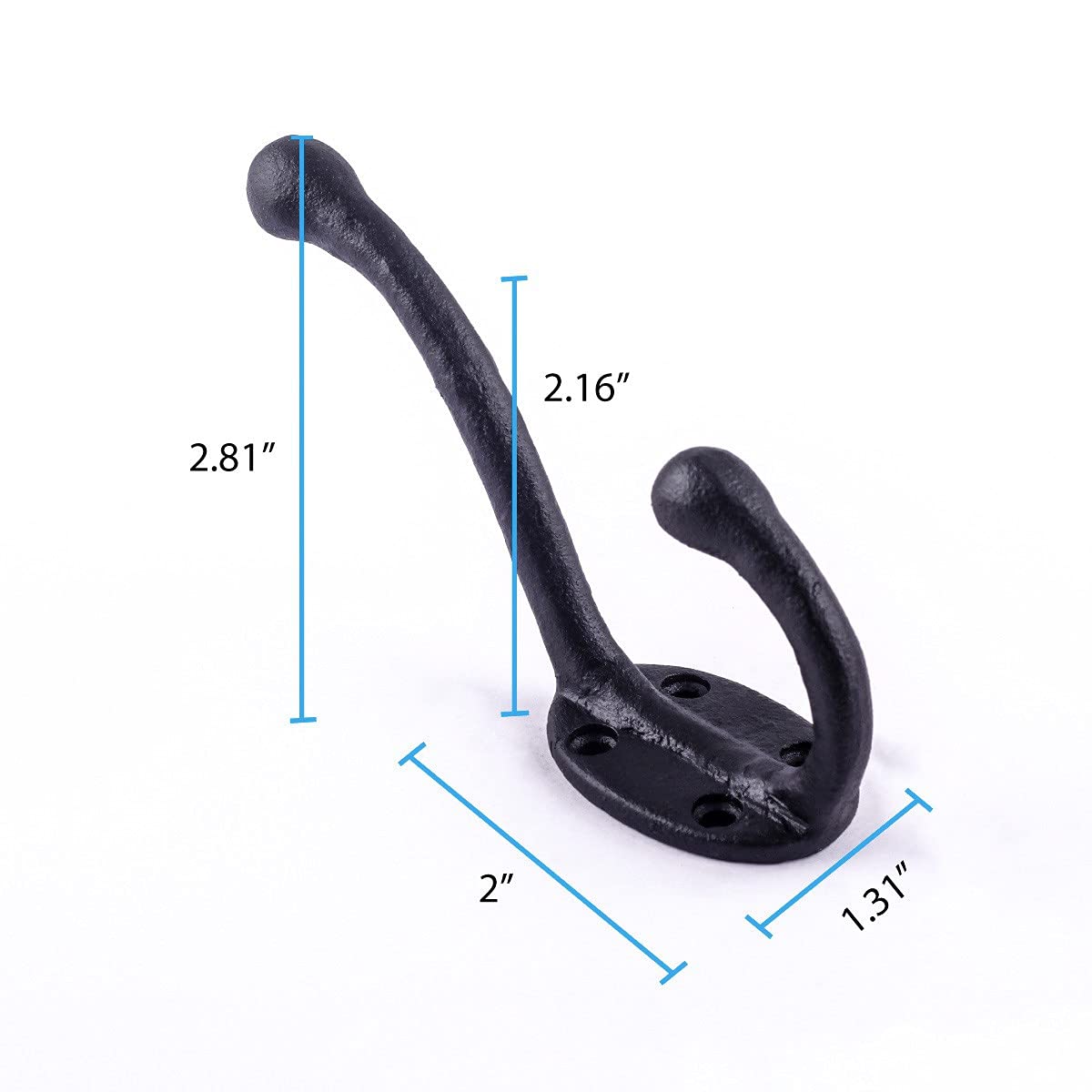 Rustic Black Wrought Iron Double Coat Hooks - 5 Inch Wall Mounted Robe & Jacket Hangers - Pack of 12 with Hardware - Rust Resistant for Entryway, Bathroom & Bedroom Organization