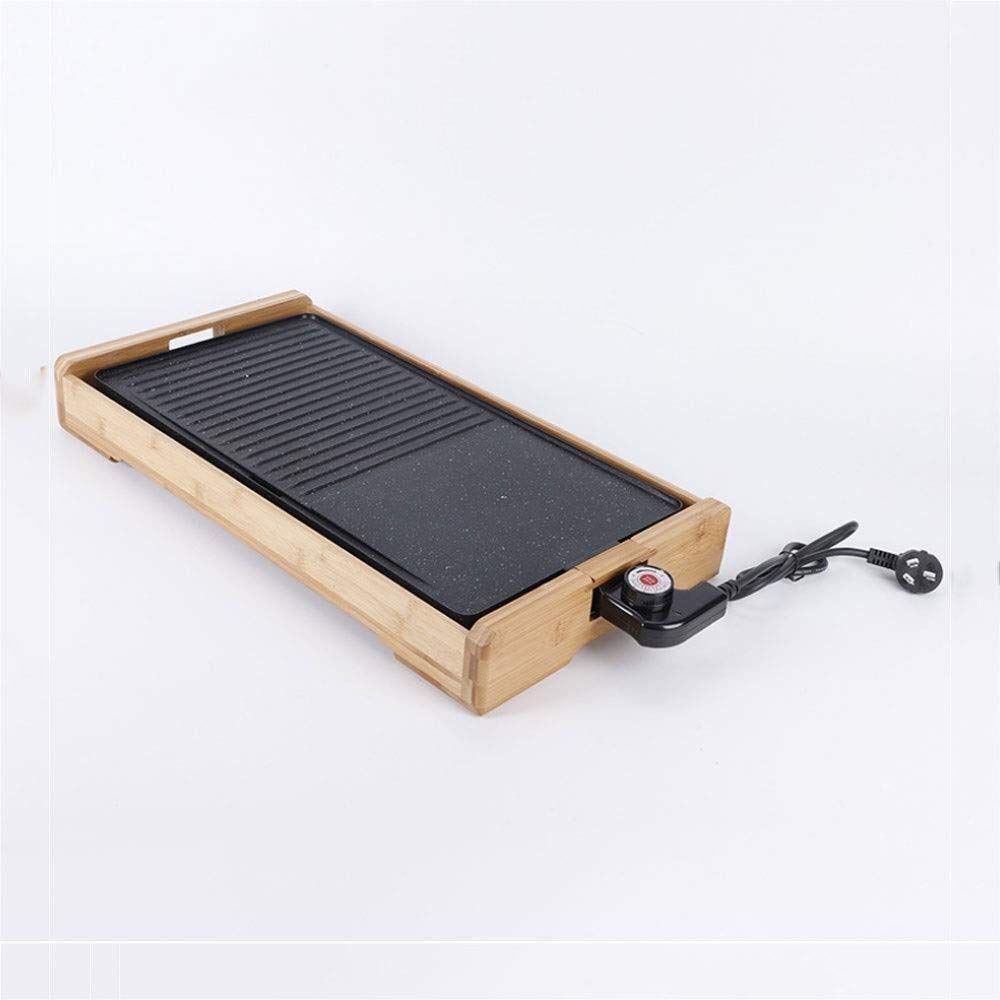 MZXUN Electric Grill Skillet - Non-Stick Indoor BBQ Griddle with Bamboo Handle, Smokeless Table Top Grill for Pancakes, Steak & Vegetables - Perfect for Kitchen, Camping & Small Space Cooking