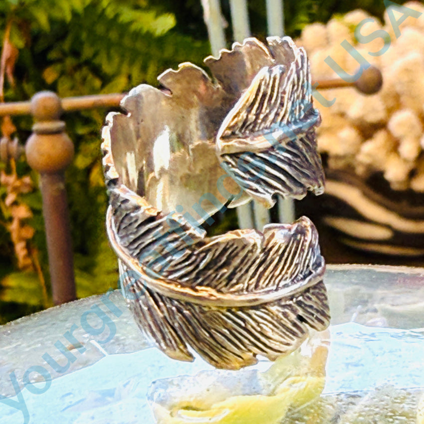 Sterling Silver Bypass Ring with Navajo Feather Design - Size 7 | Elegant Handmade Jewelry for Women, Perfect for Weddings, Anniversaries & Boho Fashion