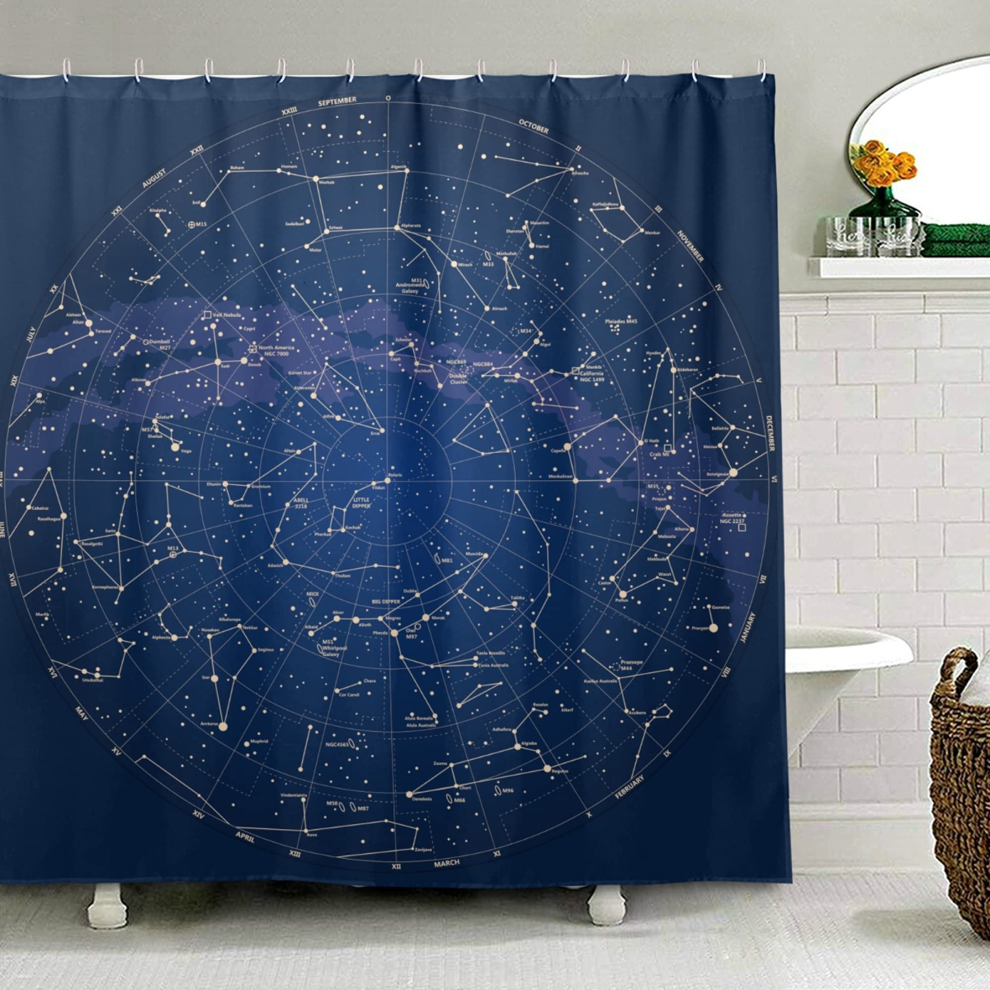 12 Constellations Shower Curtain - Cool Space Galaxy Design, Waterproof Polyester Fabric Bathroom Decor (72x72 inches) with 12 Hooks - Perfect for Home, Bridal, Men & Women - Ideal for Themed Bathrooms, Astronomy Lovers, and Unique Gift Ideas