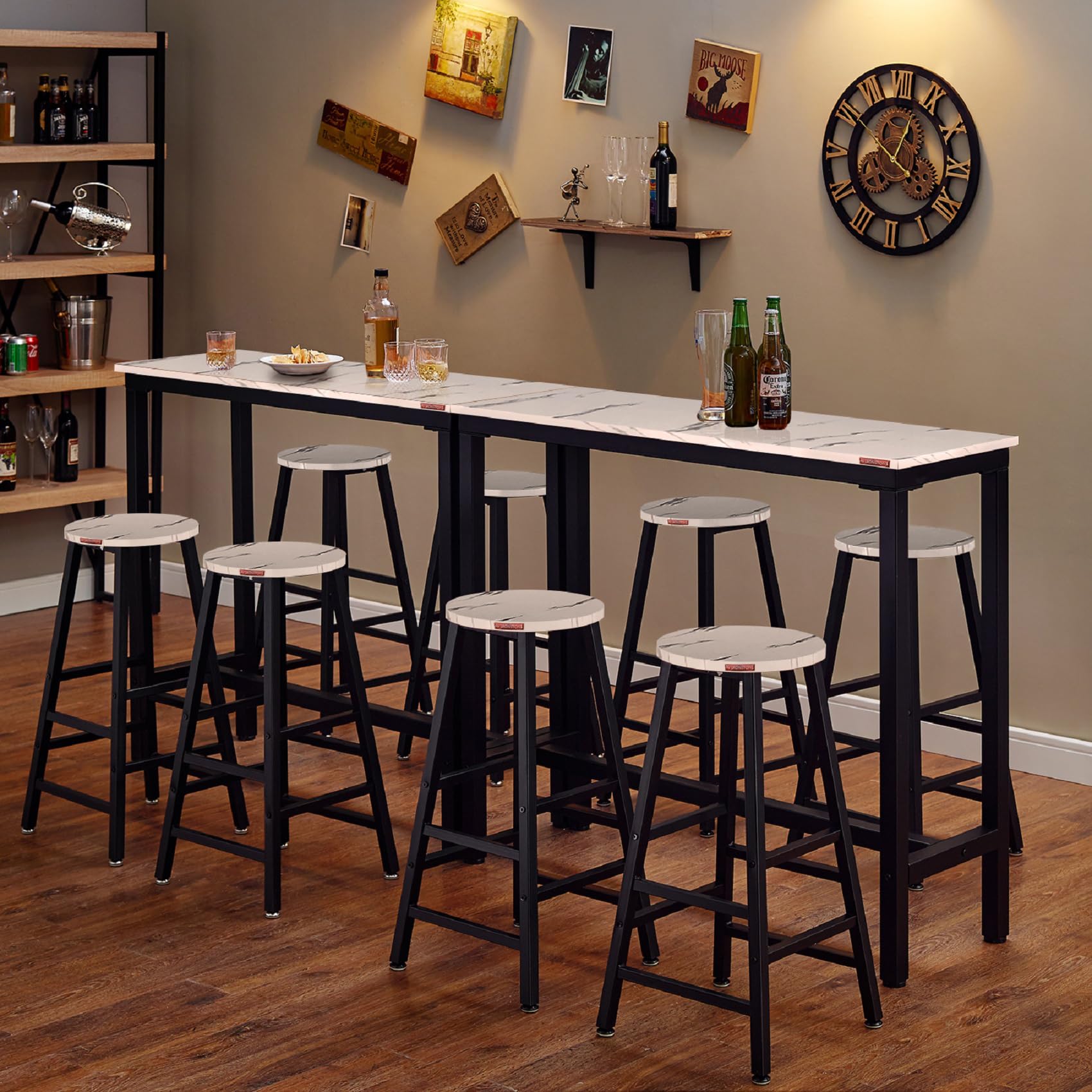 Ironstone 47-Inch White Pub Table - MDF Laminate Marble Top Bar Height Dining Table for Kitchen, Coffee, Writing & Computer Use - Perfect for Small Spaces, Apartments & Indoor Dining Areas