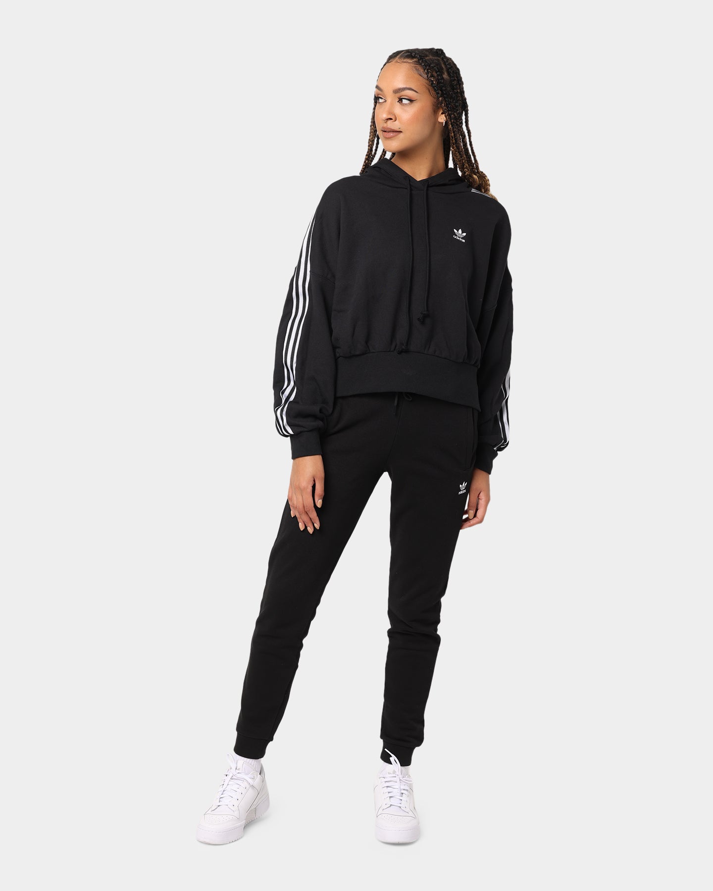 Adidas Women's Satin Stripe Hoodie - Black Pullover Sweatshirt for Casual Wear, Gym & Street Style Fashion