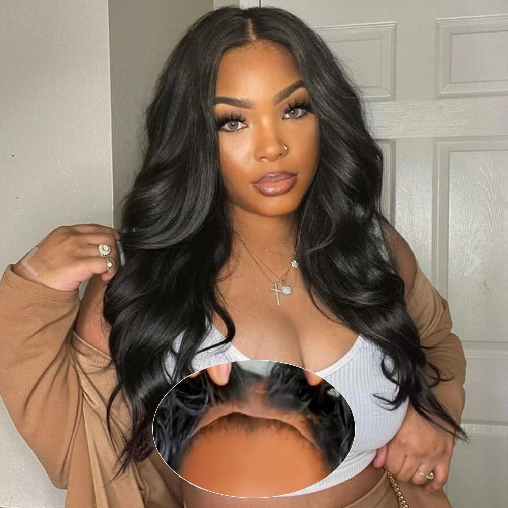 Glueless Human Hair Wigs for Black Women - 5x5 HD Lace Front Wig with Pre Plucked Body Wave, No Glue Needed, 200% Density (22 Inches) - Perfect for Beginners & Everyday Wear | Great for Work, Parties & Special Occasions