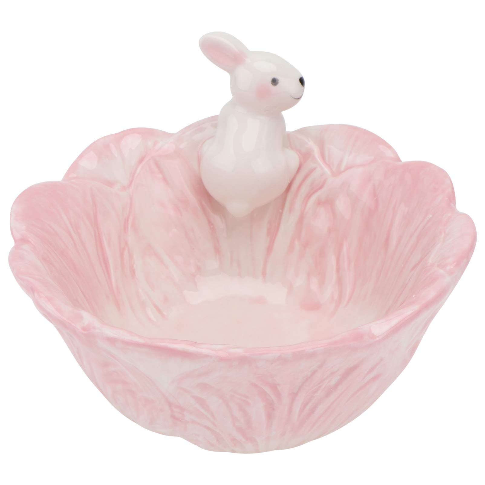 Easter Bunny Candy Bowl Ceramic - Cabbage Shaped Dessert Dish for Easter Decor & Snacks (Pink)
