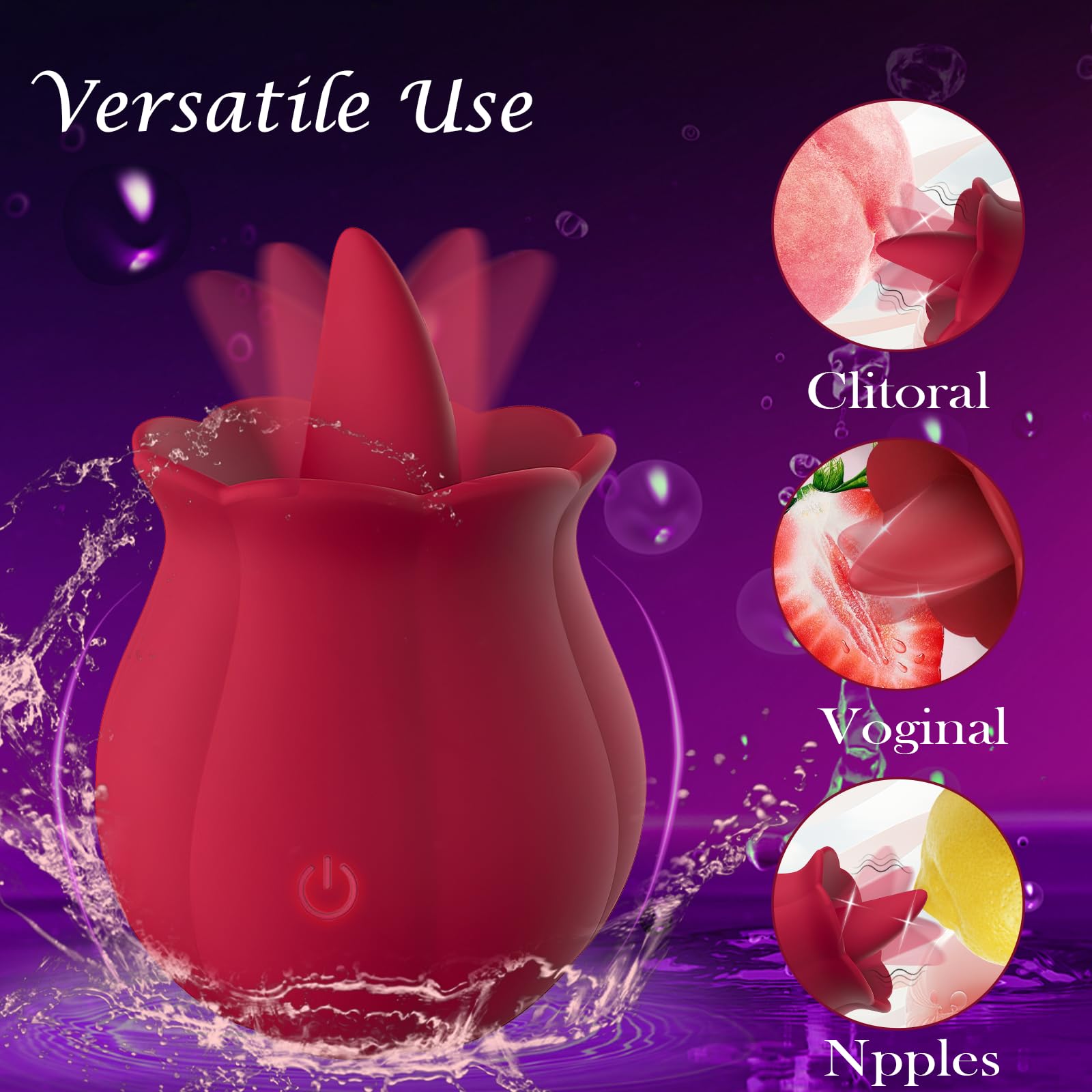 Rose Clitoral Vibrator for Women - 10 Speed Tongue Licking Vibrating Sex Toy for Clit, Nipple, G-Spot & Ears Stimulation | Couples & Solo Play | Red Adult Pleasure Toy for Enhanced Sensual Experience