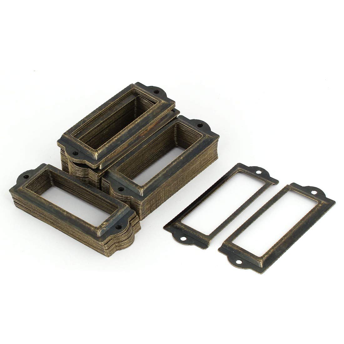 New Lon0167 Office Pharmacy Drawer Iron Tag - Reliable Efficacy Holder Label Frame in Bronze Tone (83mm x 31mm, 100pcs) - Perfect for Medical Cabinets, Pharmacy Organization & Office Storage