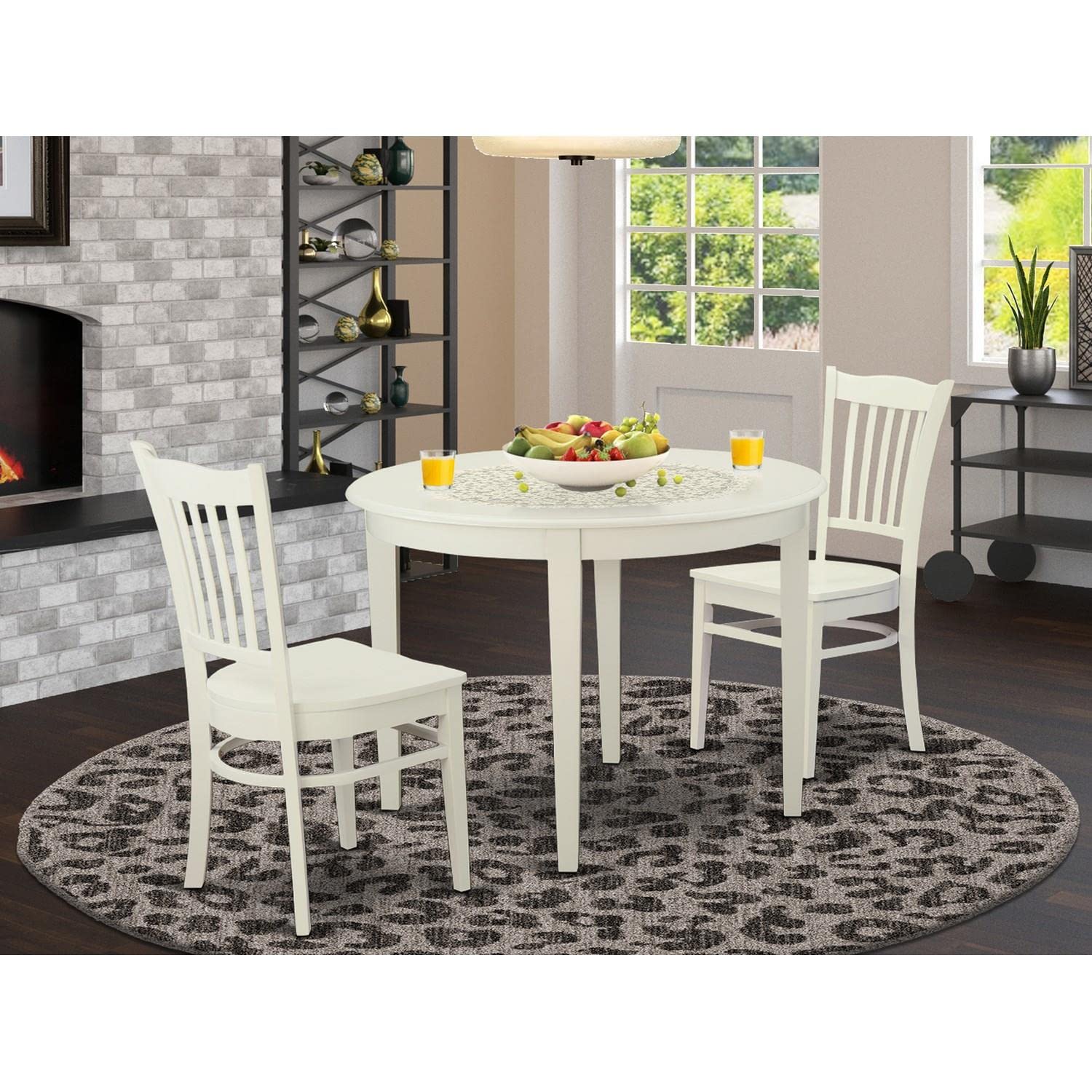 East West Furniture BOGR3-WHI-W 3-Piece Round Dining Table Set with 2 Chairs for Small Spaces, 42x42 Inch, Linen White - Perfect for Compact Kitchens, Breakfast Nooks & Cozy Apartments