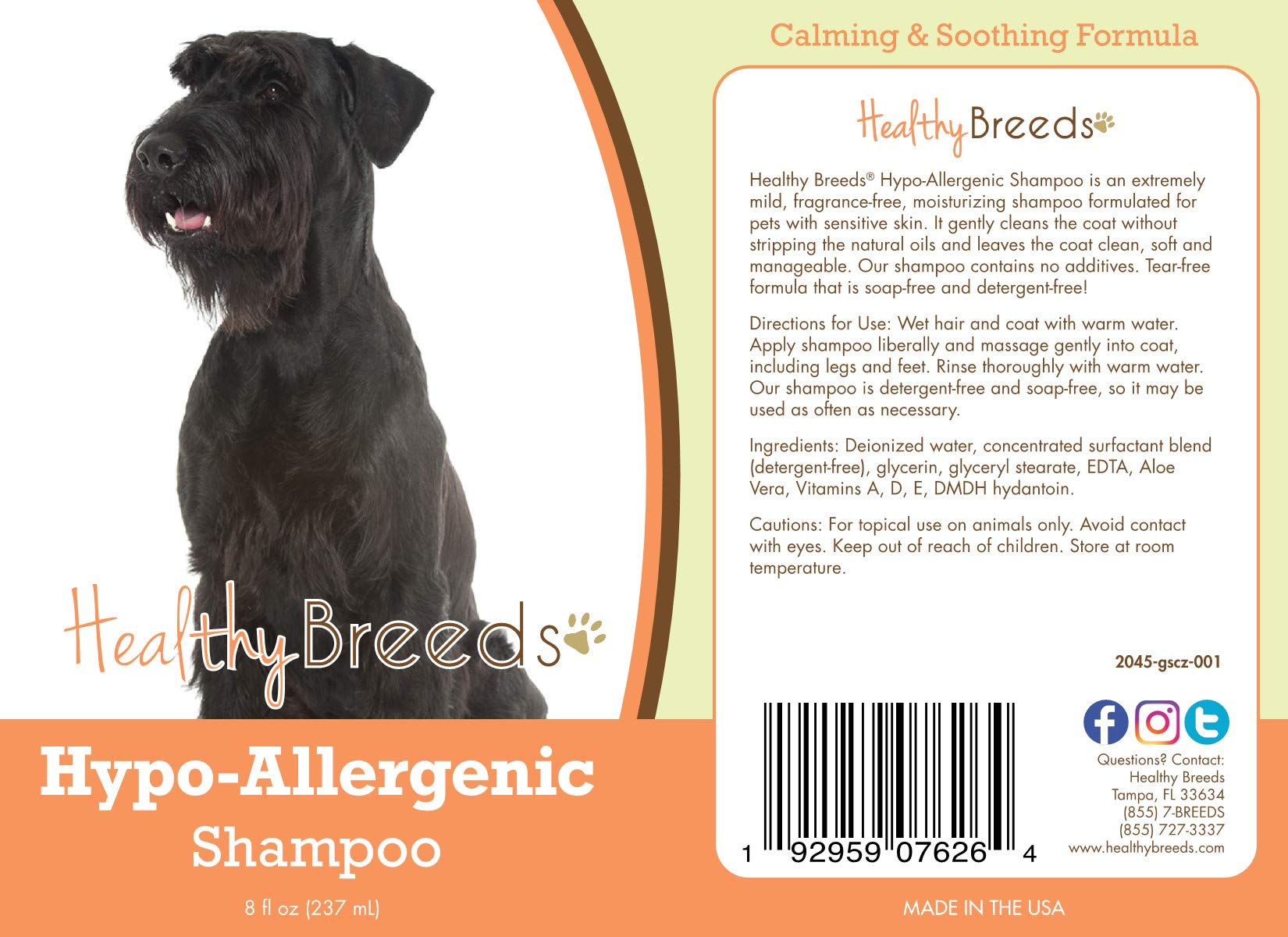 Healthy Breeds Giant Schnauzer Hypo-Allergenic Shampoo for Dogs - 8 oz - Gentle Oatmeal Formula for Sensitive Skin - Perfect for Bathing, Grooming & Allergy Relief