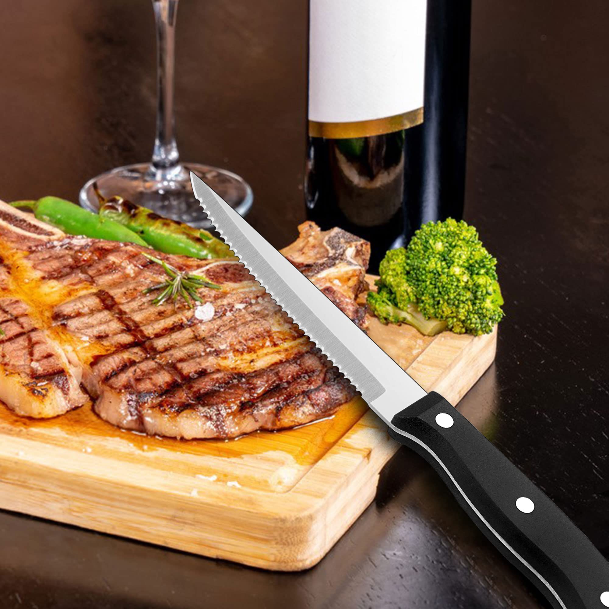 LIANYU 8-Piece Steak Knives Set - Premium Stainless Steel with Serrated Edge - Perfect for Kitchen, BBQ, Restaurant & Dinner Parties - Dishwasher Safe - Ideal for Cutting Steak, Meat, Roasts & More