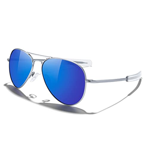 Matte Chrome Frame/Dark Blue Mirror Polarized Lens