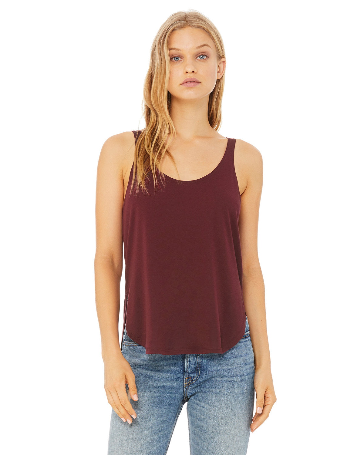 Bella + Canvas B8802 Women's Flowy Side Slit Tank Top - Soft Breathable Fabric for Yoga, Gym & Summer Outfits