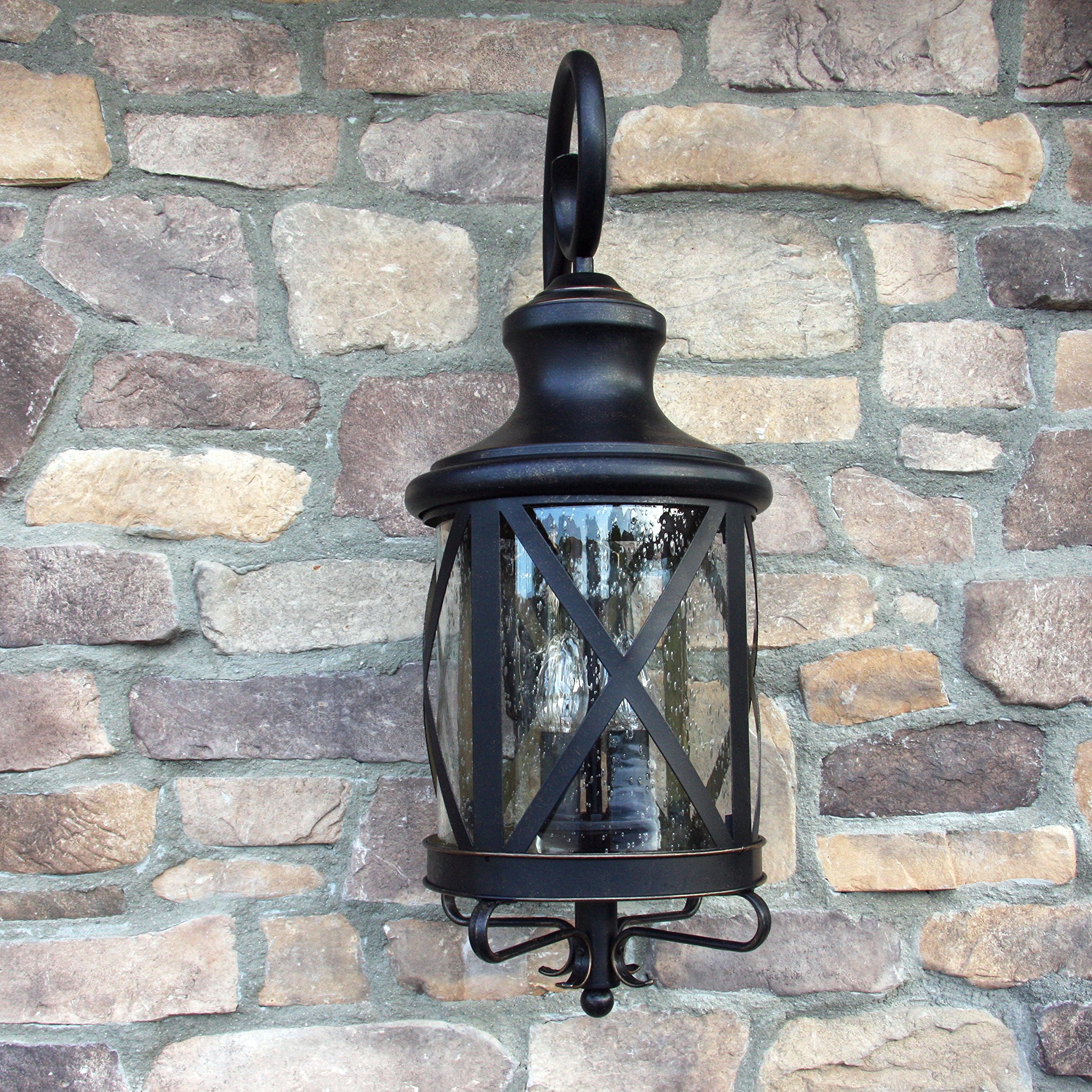 EL543OR-L 4-Light Outdoor Wall Sconce in Oil Rubbed Bronze with Clear Seedy Glass - Exterior Lantern for Porch, Patio, Garden & Entryway Lighting