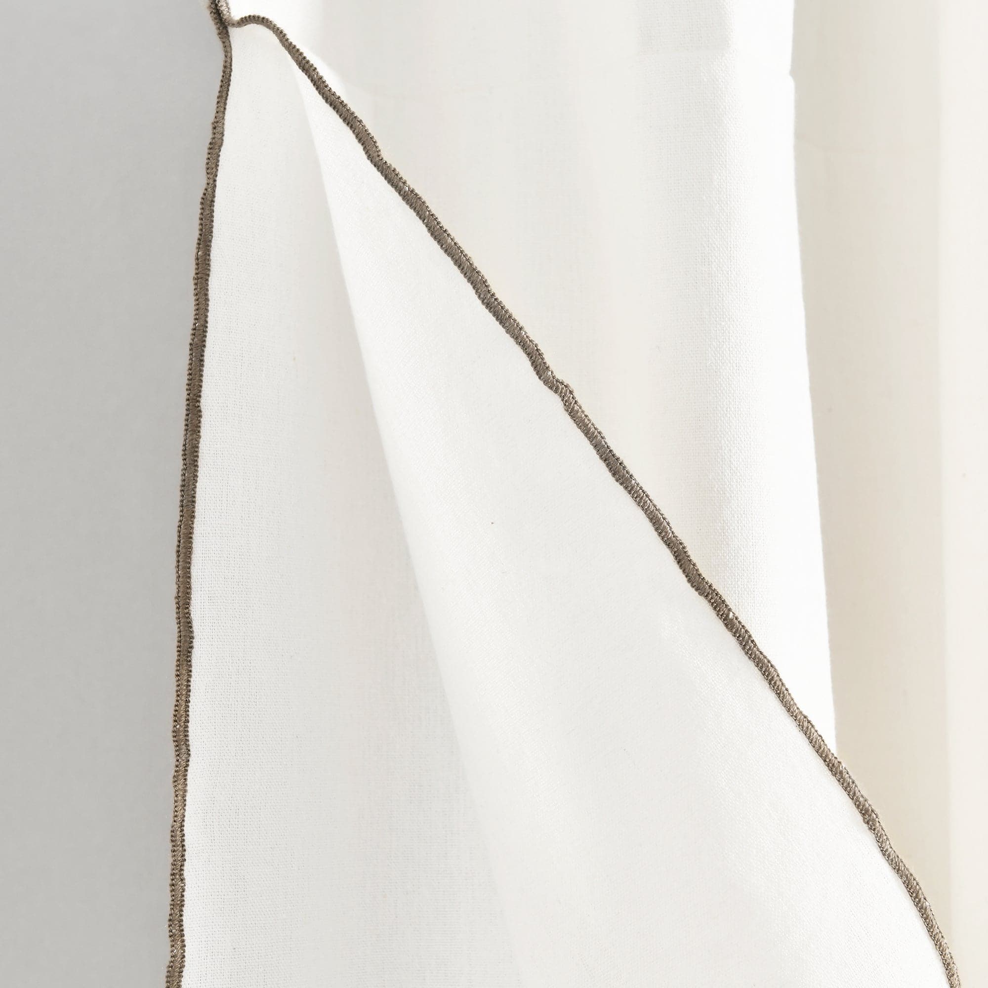Modern Faux Linen Embroidered Edge Window Curtain Panel Set with Attached Valance - Elegant Home Decor for Living Room, Bedroom & Dining Room