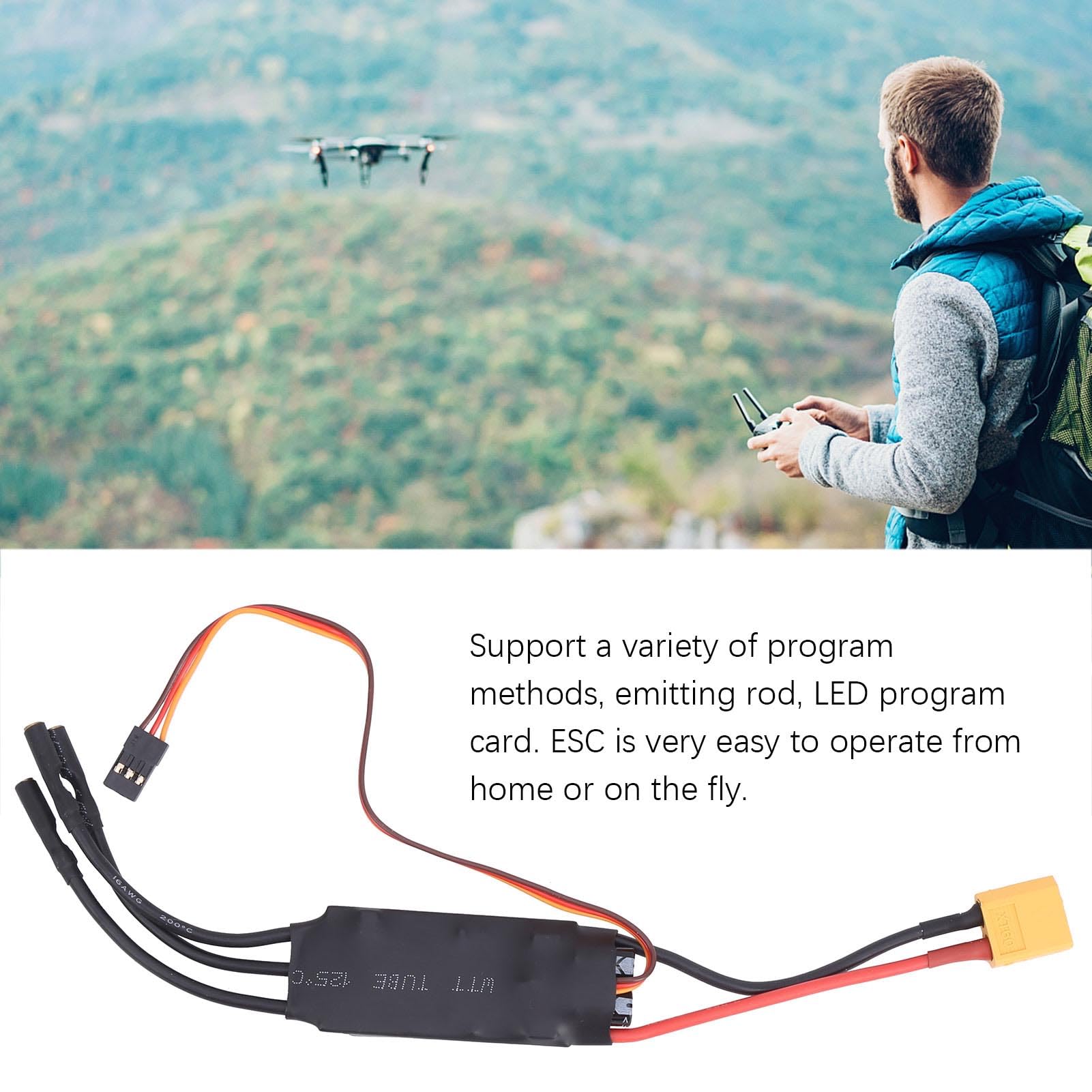 FOSA 40A Brushless ESC Speed Controller with 5V 3A BEC & XT60 Connector - High Performance RC Drone Airplane Accessory for Racing, FPV and DIY Projects