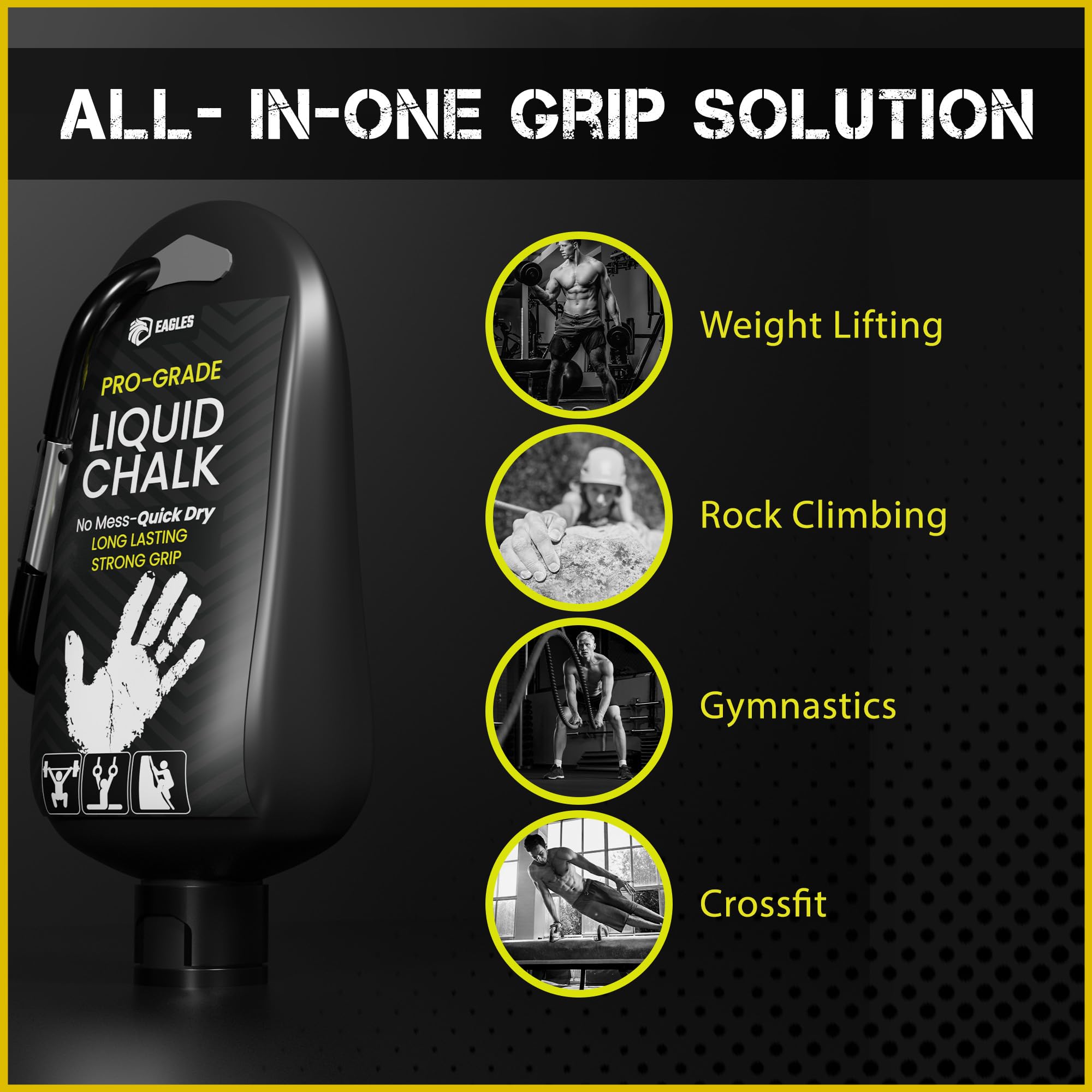 EAGLES Pro Grade Liquid Chalk 60ml (1/2/3/4 Pack) - Sweat-Resistant, Long Lasting Grip Enhancer for Weightlifting, Gymnastics, Rock Climbing, Pole Dancing & Workouts - Perfect for Gym, Home Training & Outdoor Sports Activities