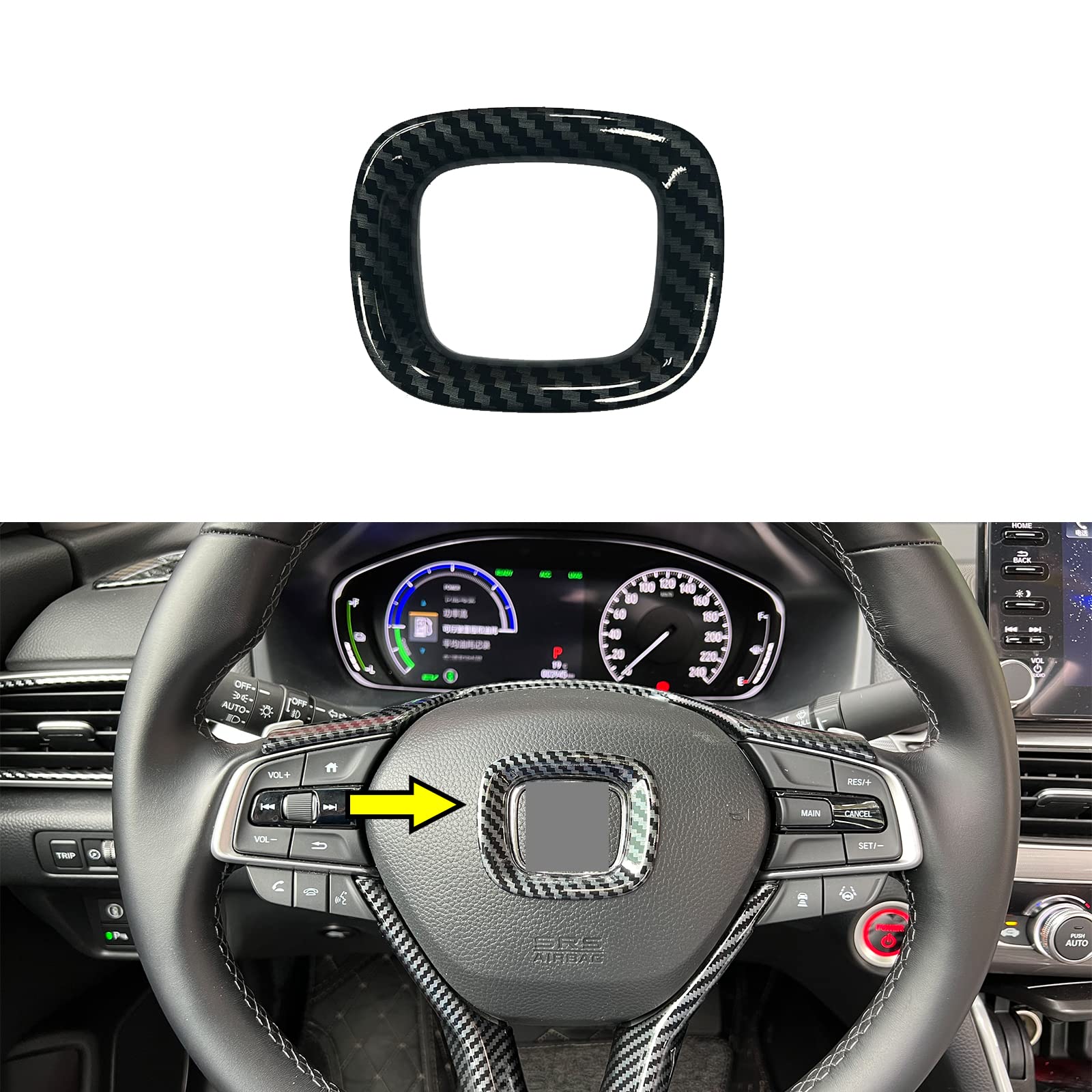 Carbon Fiber Steering Wheel Trim & Center Emblem Sticker for 2018-2021 Honda Accord 10th Gen - Interior Accessories Upgrade Kit | Perfect for Car Enthusiasts & DIY Customization
