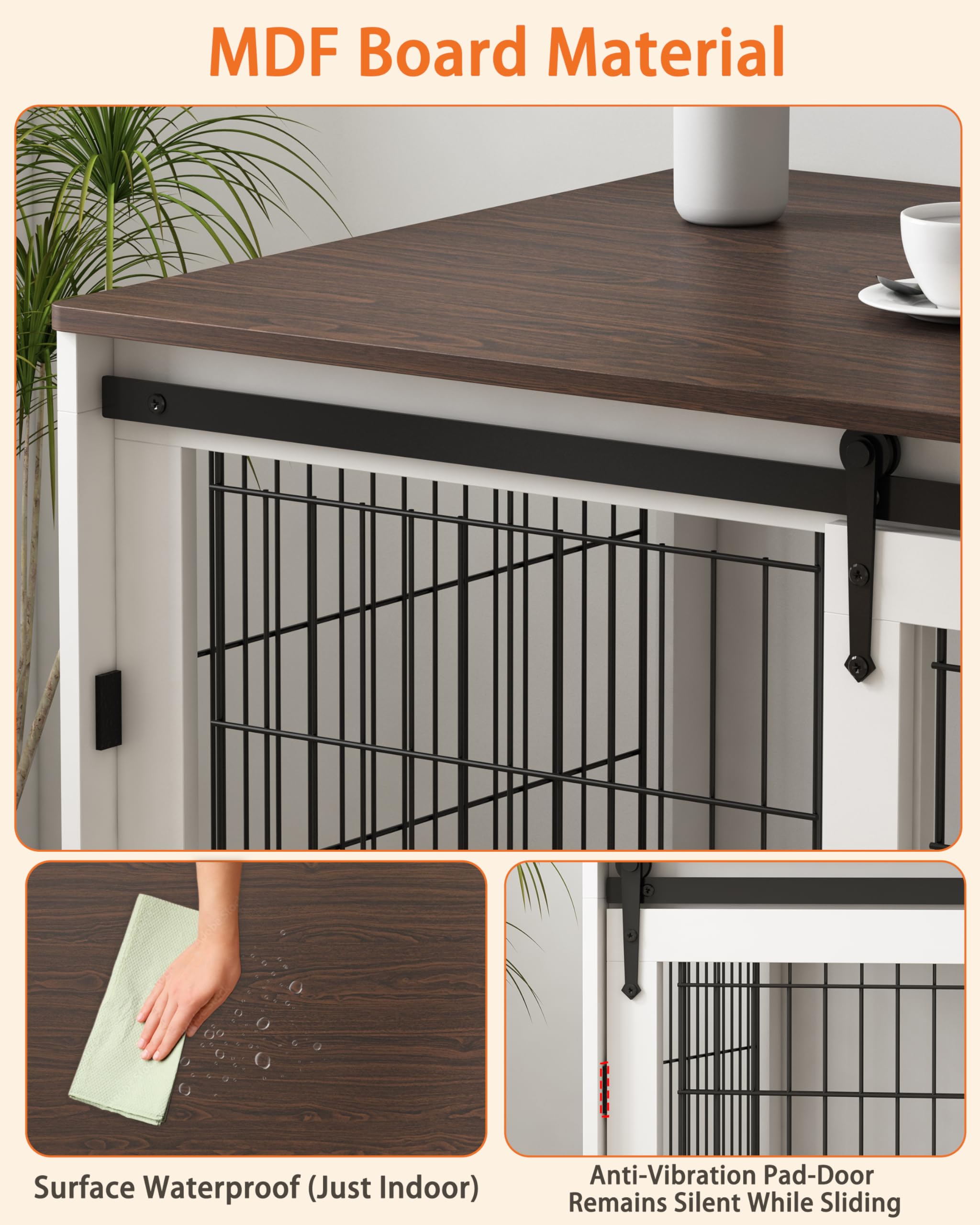 Piskyet Large Dog Crate Furniture - Barn Door Dog Kennel for Dogs Up to 60 lbs, Modern Sliding Door Pet Crate with Decorative End Table & Nightstand Design - Perfect for Living Room, Bedroom or Office