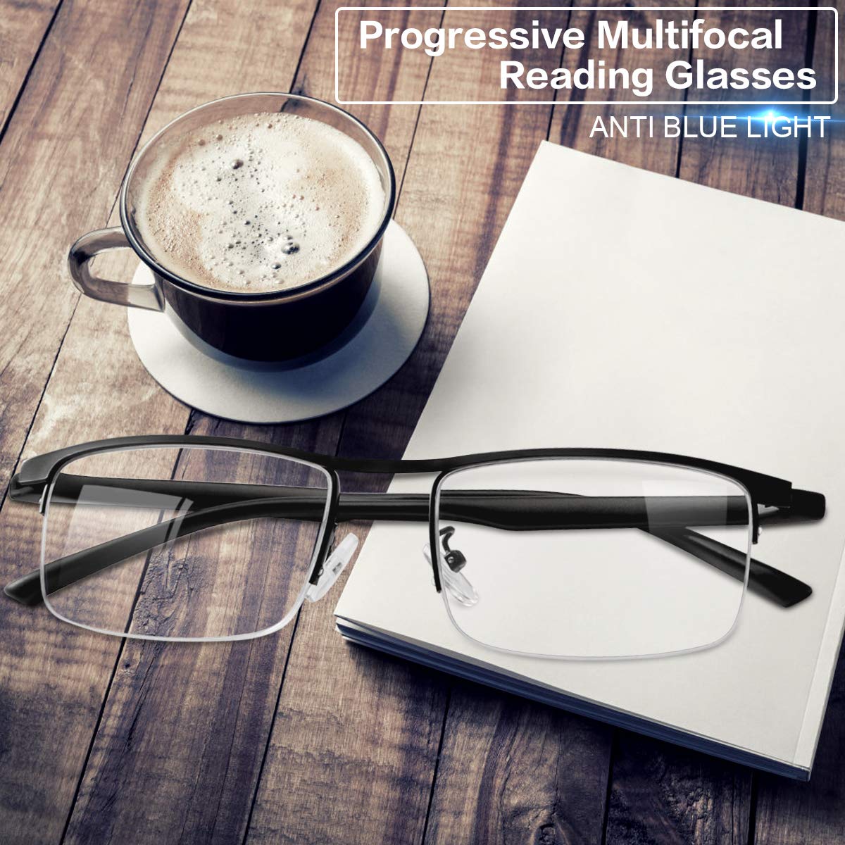 Blue Light Blocking Progressive Multifocal Reading Glasses for Men & Women - Anti-Glare Computer Eyewear for Office, Gaming & Digital Screen Use