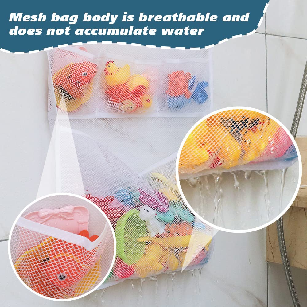 2-Pack Bath Toy Organizer with 4 Strong Suction Hooks - Mesh Storage Bag for Bath Toys, Shampoo & Soap - Quick-Drying Shower Toy Holder - Perfect for Kids' Bathtime Organization and Bathroom Storage