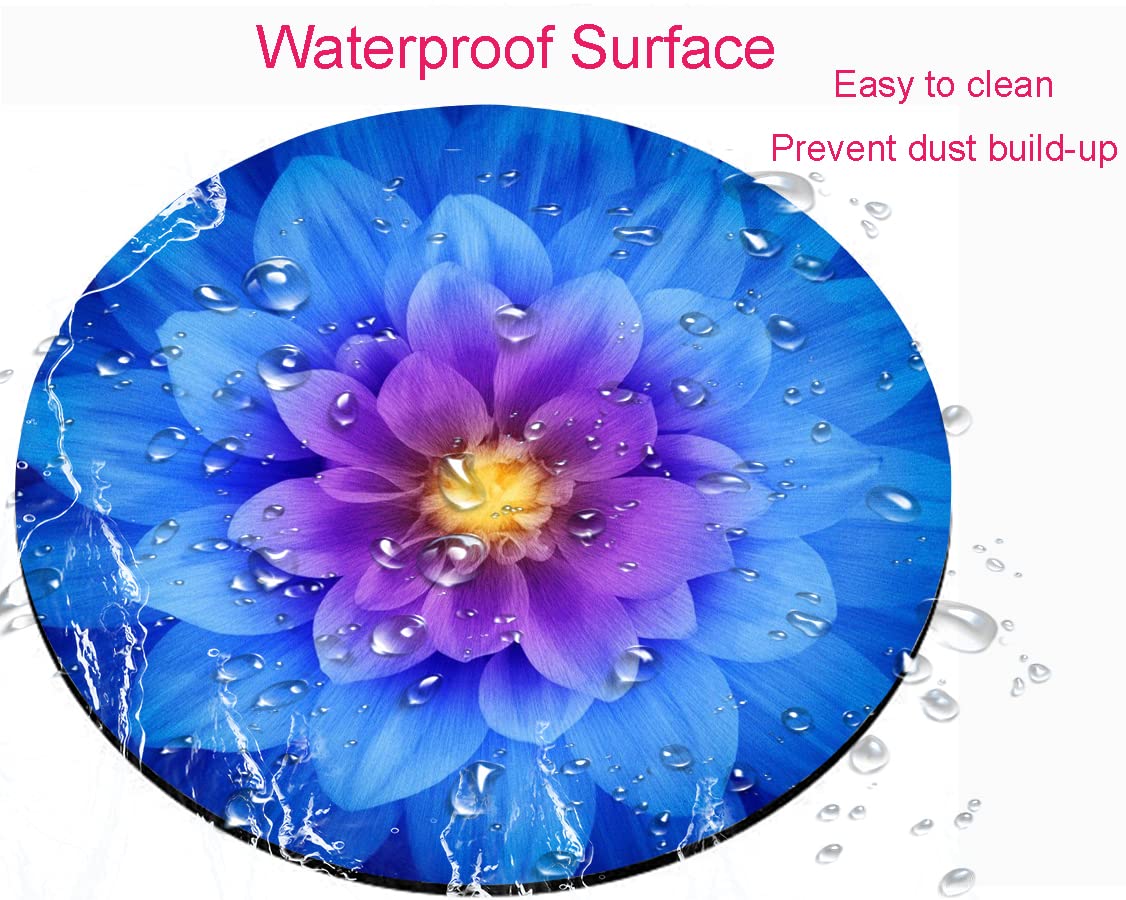 Cute Round Floral Mouse Pad with Non-Slip Rubber Base - Blue Flower Design Computer Mouse Mat for Women, Waterproof Office Desk Accessory - Perfect for Work, Gaming & Home Use