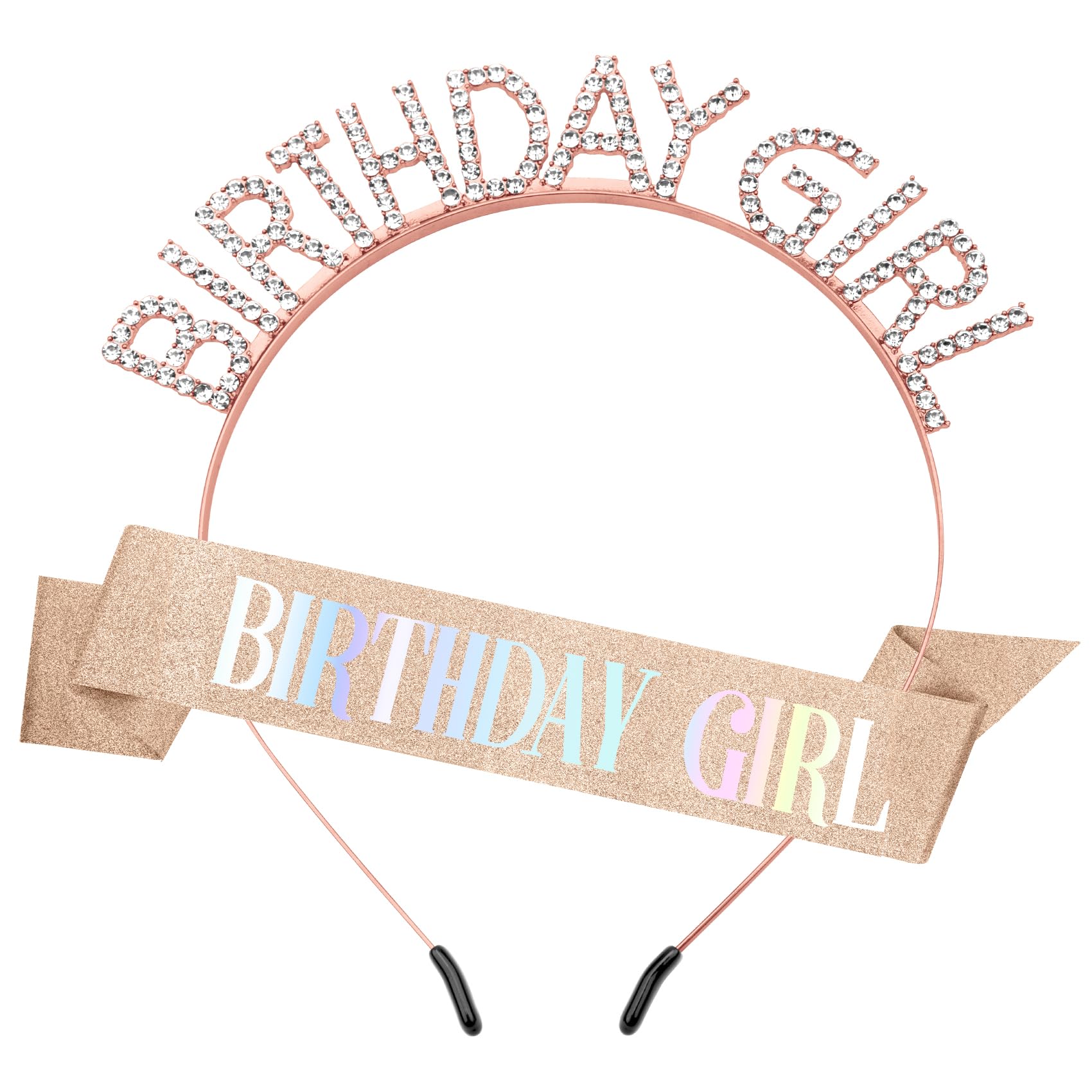 Rose Gold Glitter Birthday Sash & Crown Set for Women - Rhinestone Tiara & Headband - Perfect for Birthday Princess Parties, Bachelorette Celebrations & Special Occasions