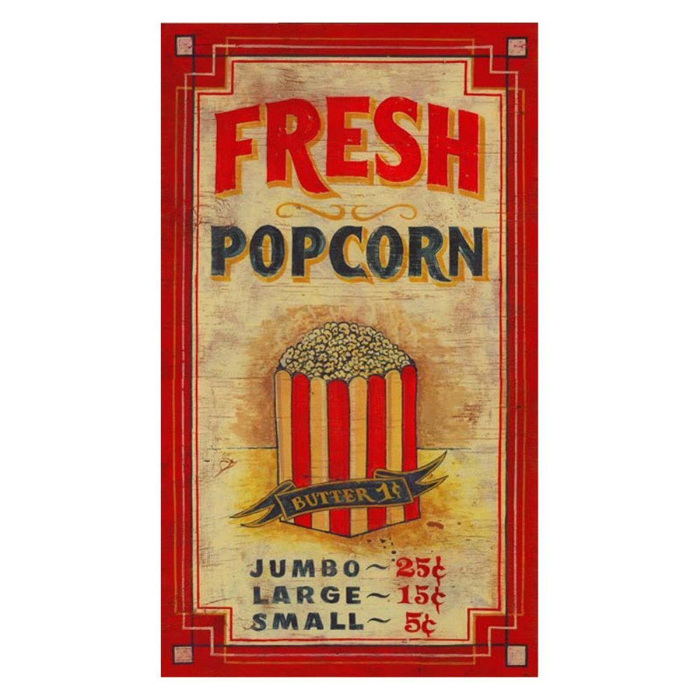 Red Horse Signs Popcorn Wall Art - Vintage Popcorn Decor for Home Theater, Movie Room & Man Cave Decorations