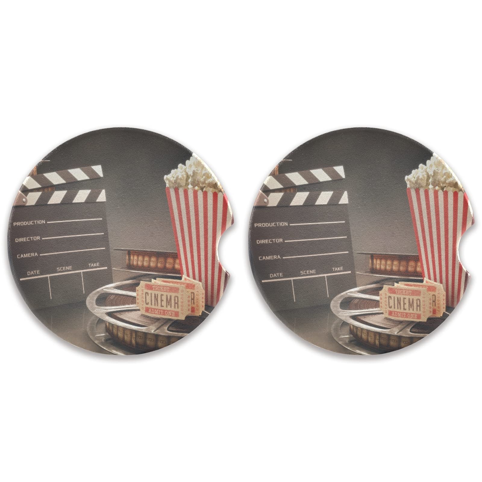 ATTX 2 Pack Ceramic Car Cup Holder Coasters - Absorbent Drink Coasters for Cars with Fingertip Grip (2.5 Inch) - Perfect for Movie Theater Popcorn & Beverages in Vehicles