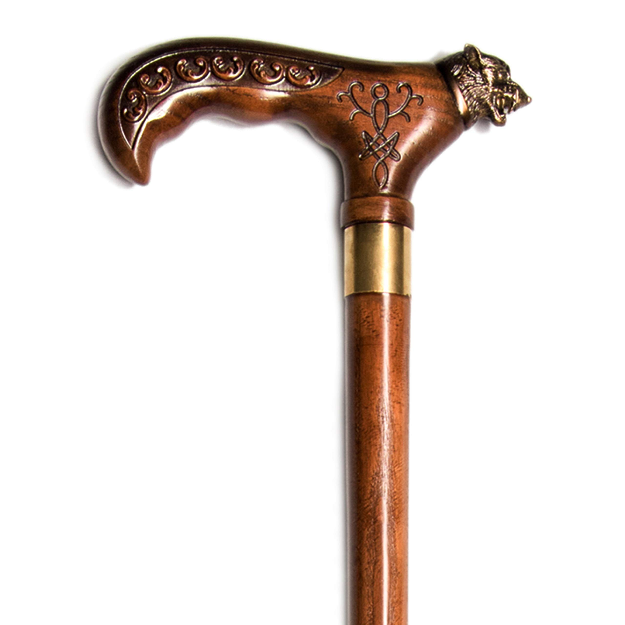 Handmade Personalized Wolf Design Wooden Walking Cane for Men - Premium Hand Carved Hiking Stick - Perfect Gift for Outdoorsmen, Elderly & Hikers - Ideal for Hiking, Travel & Daily Support