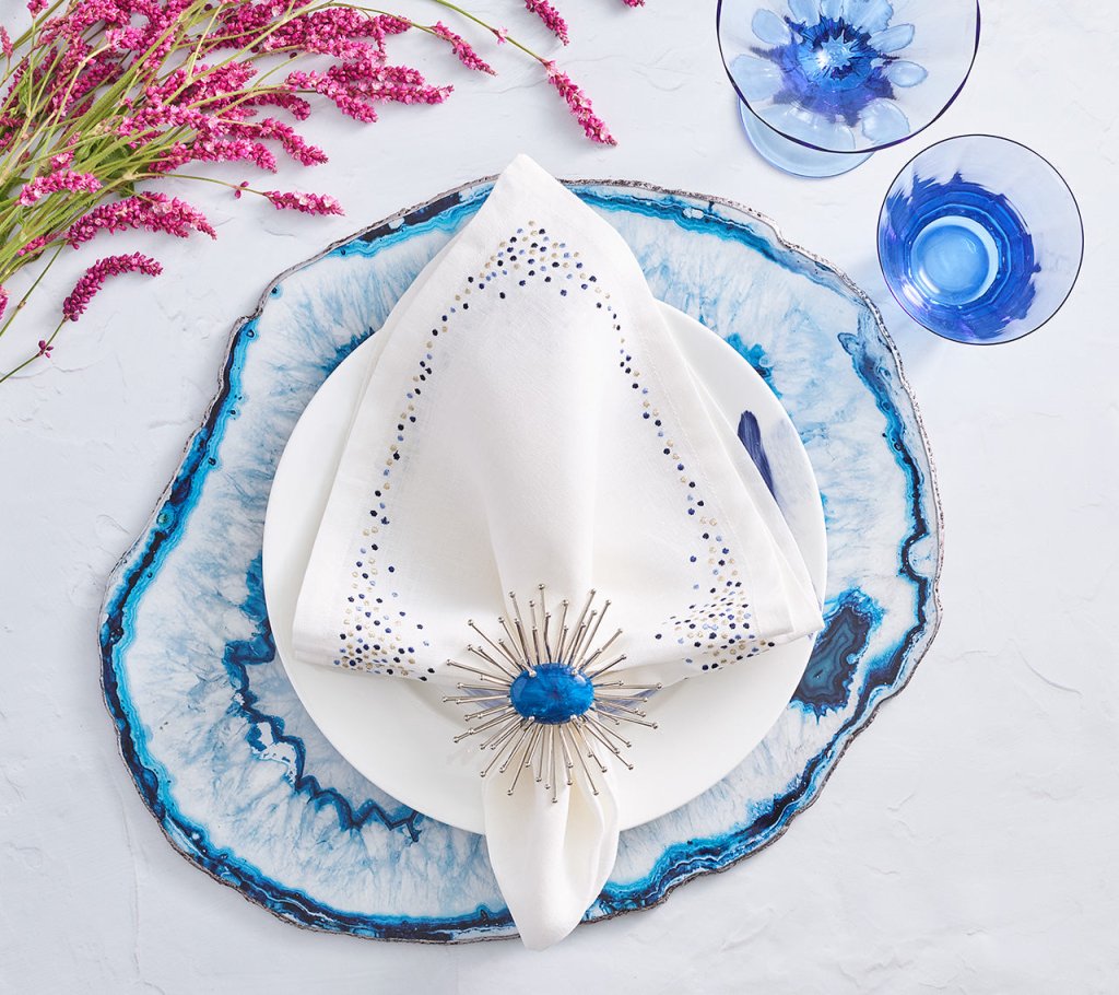Blue Marine-Themed Placemats - Set of 4 Non-Slip Dining Table Mats for Beach House, Coastal Kitchen or Nautical Decor