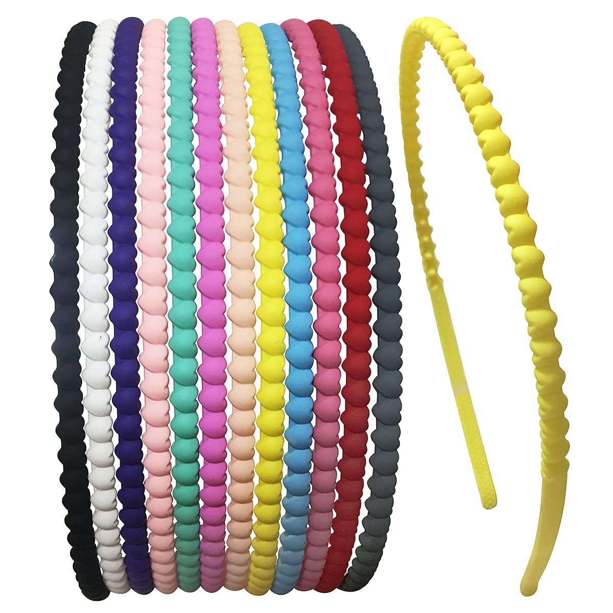 Yazon 12-Pack Heart Plastic Headbands for Girls & Women - Thin Hard Hairbands with Teeth for Kids & Teens - Skinny Hair Accessories for School, Parties & Daily Wear